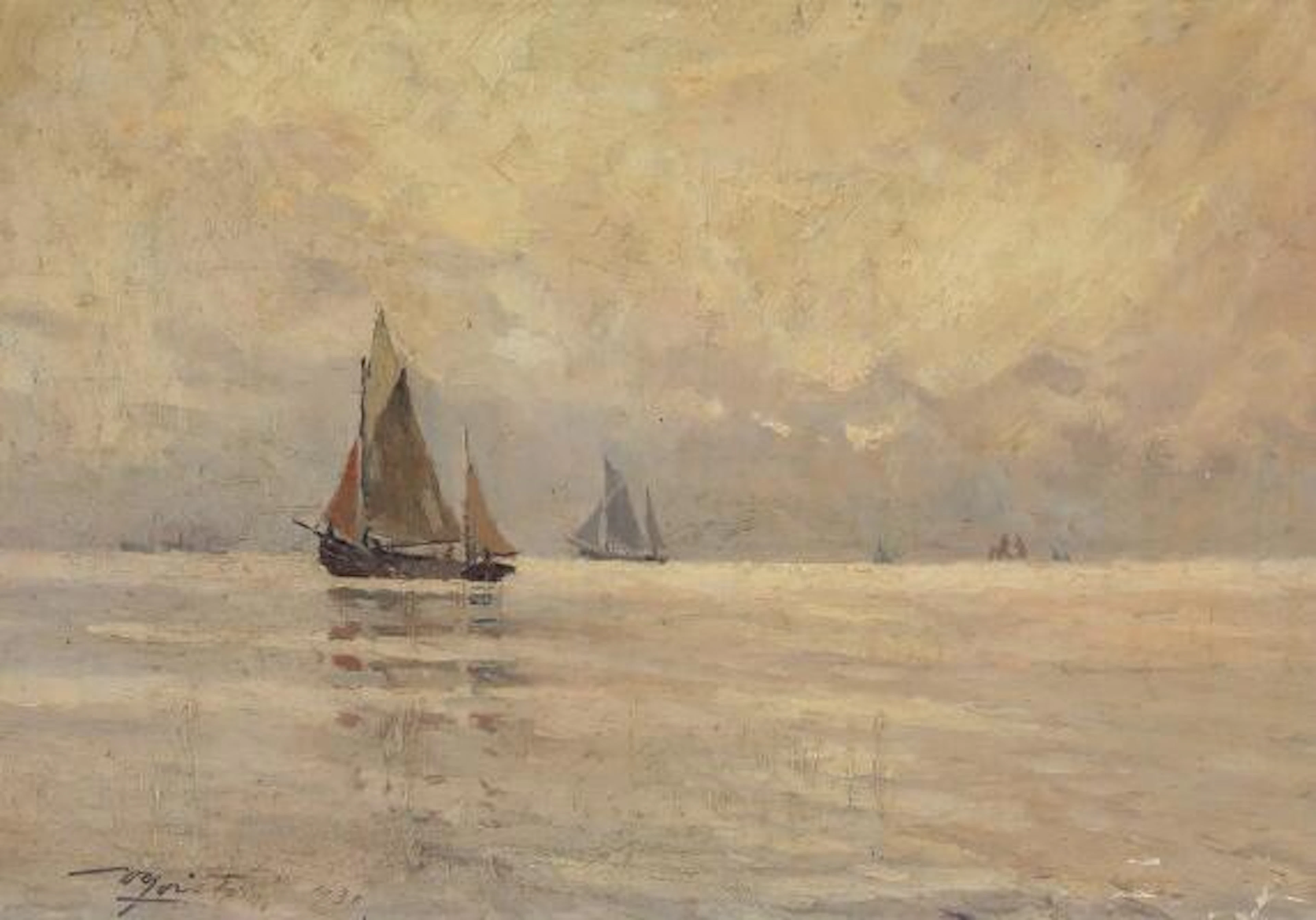 Victor Qvistorff: Seascape with ships. Signed and dated V. Qvistorff