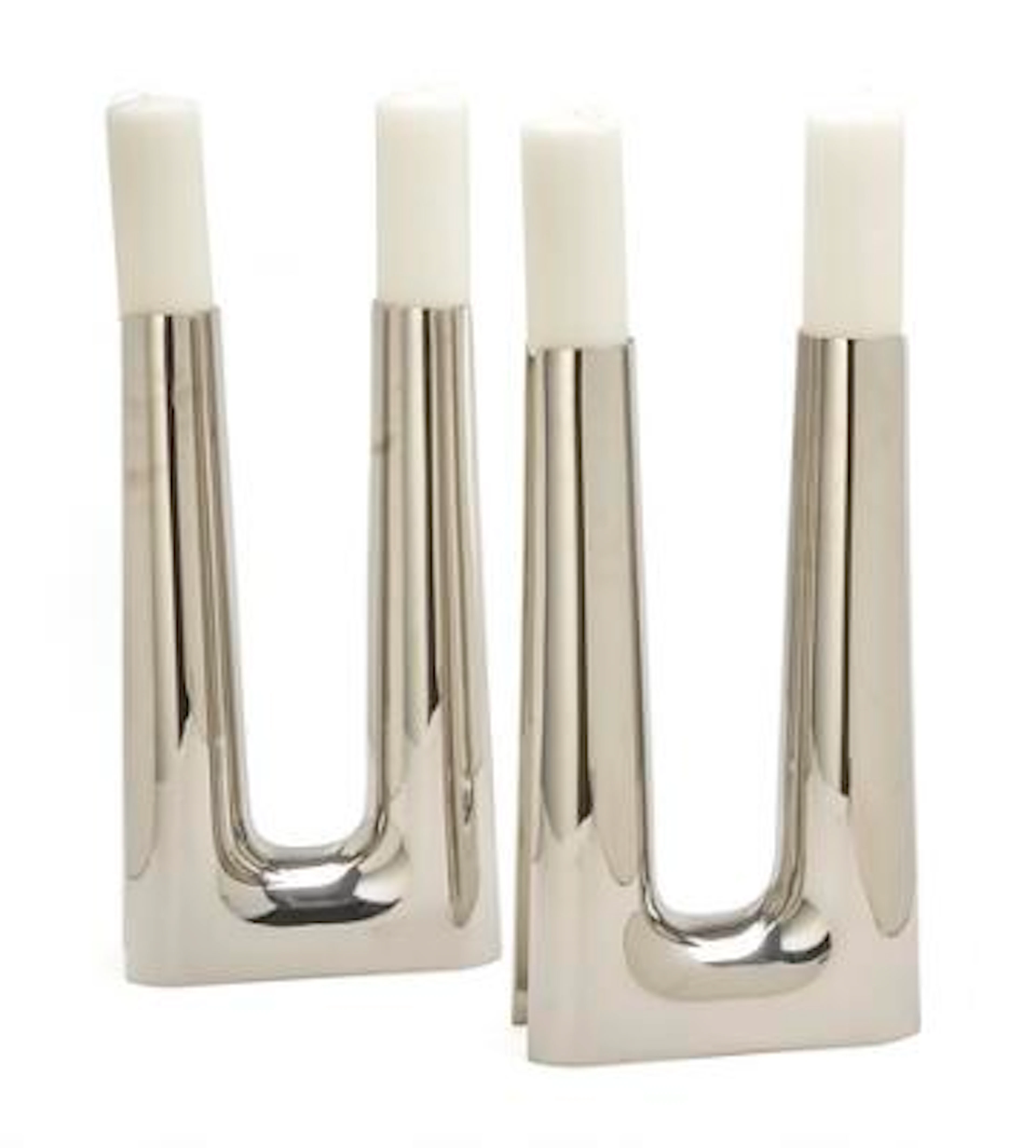 Søren Georg Jensen: A pair of large stainless steel candelabra with