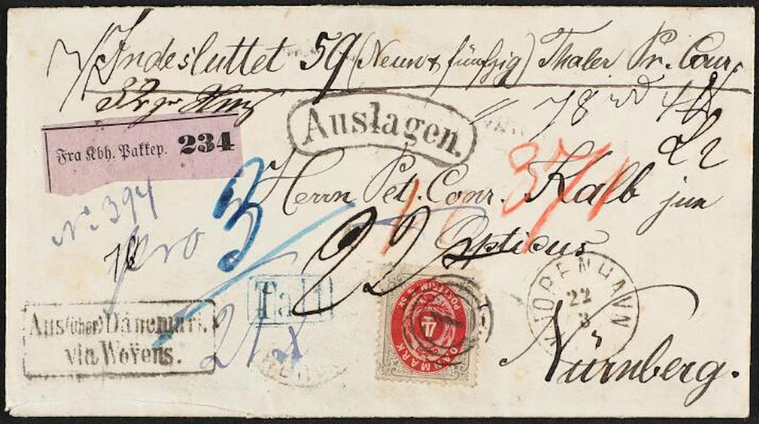 1870. 4 sk. 10.print. Insured cover to Nurnberg with blue boxed "TALT".
