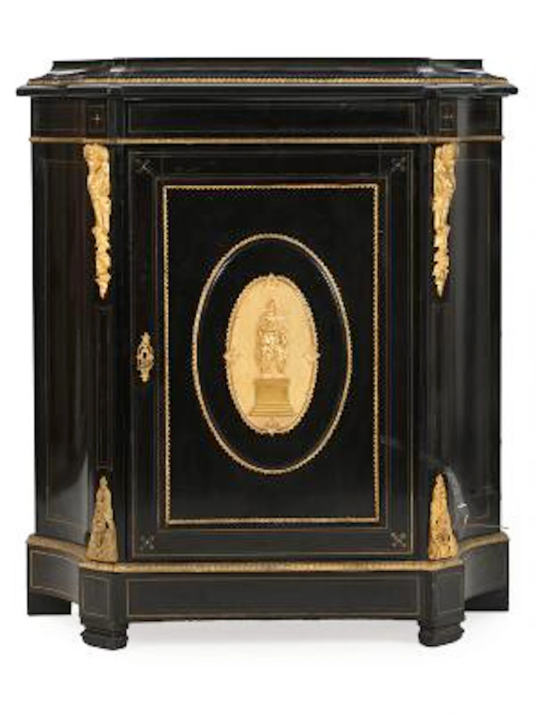 A French blackpainted gilt bronze console cabinet. 19th century. H.