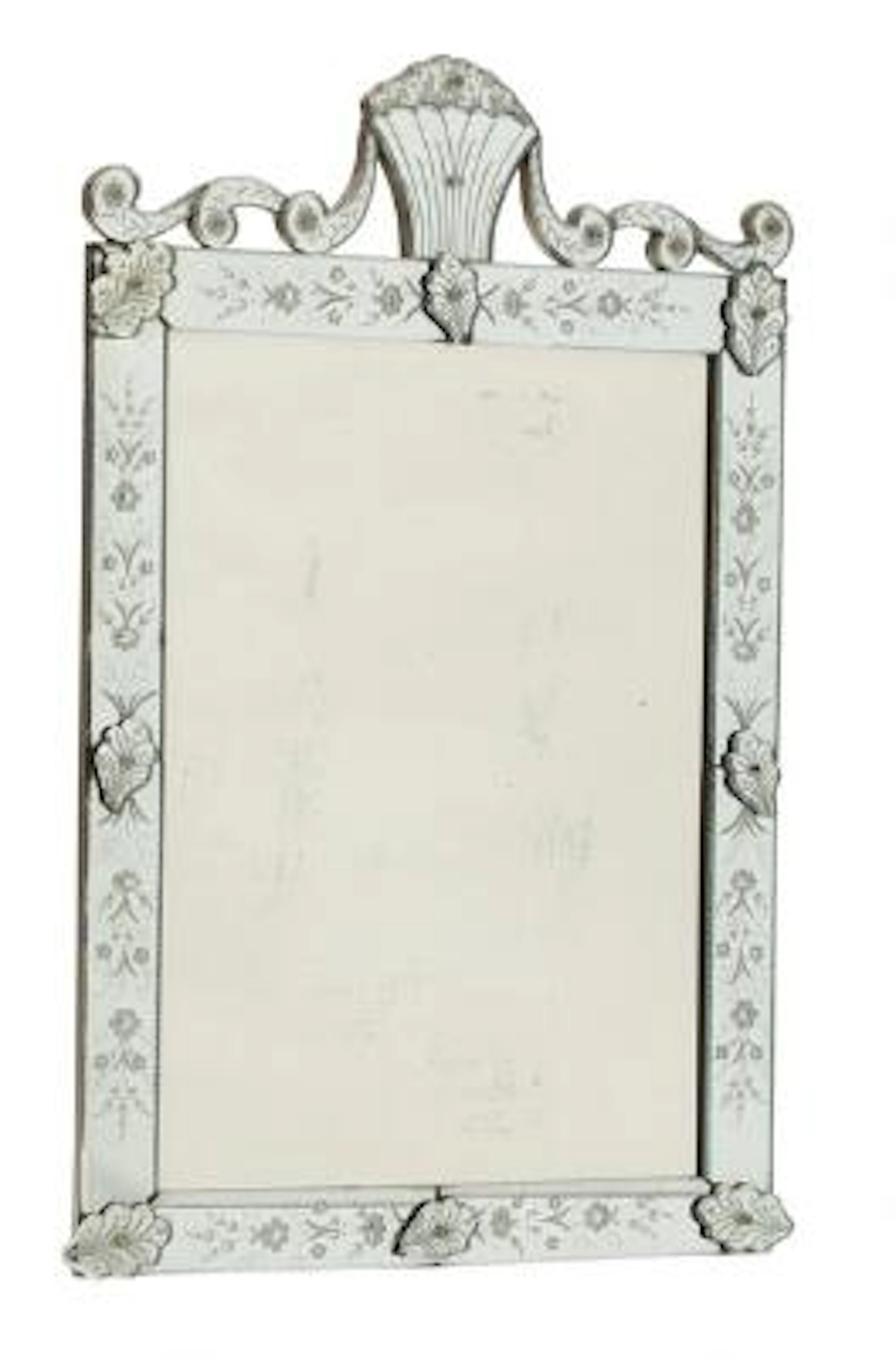 A Venetian mirror with cut glass frame. 20th century. H. 105. W. 70