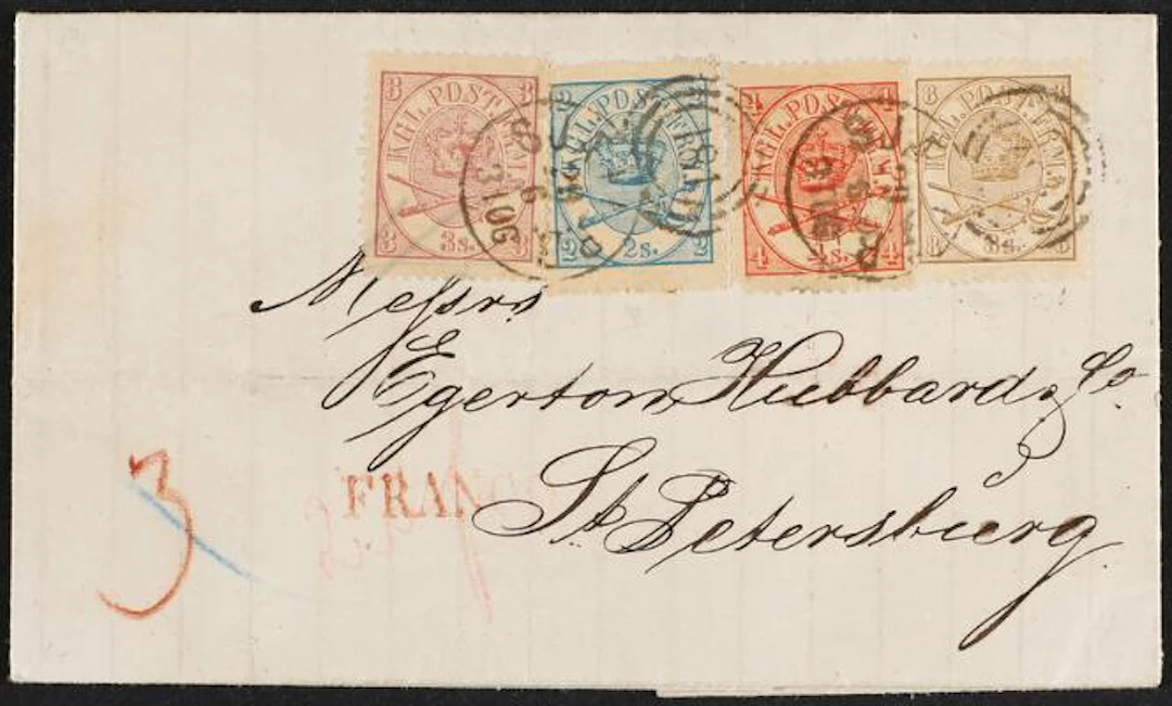 1864. 2 sk. 5.print, 3 sk. 3.print, 4 sk. 10b.print and 8 sk. 1.print.