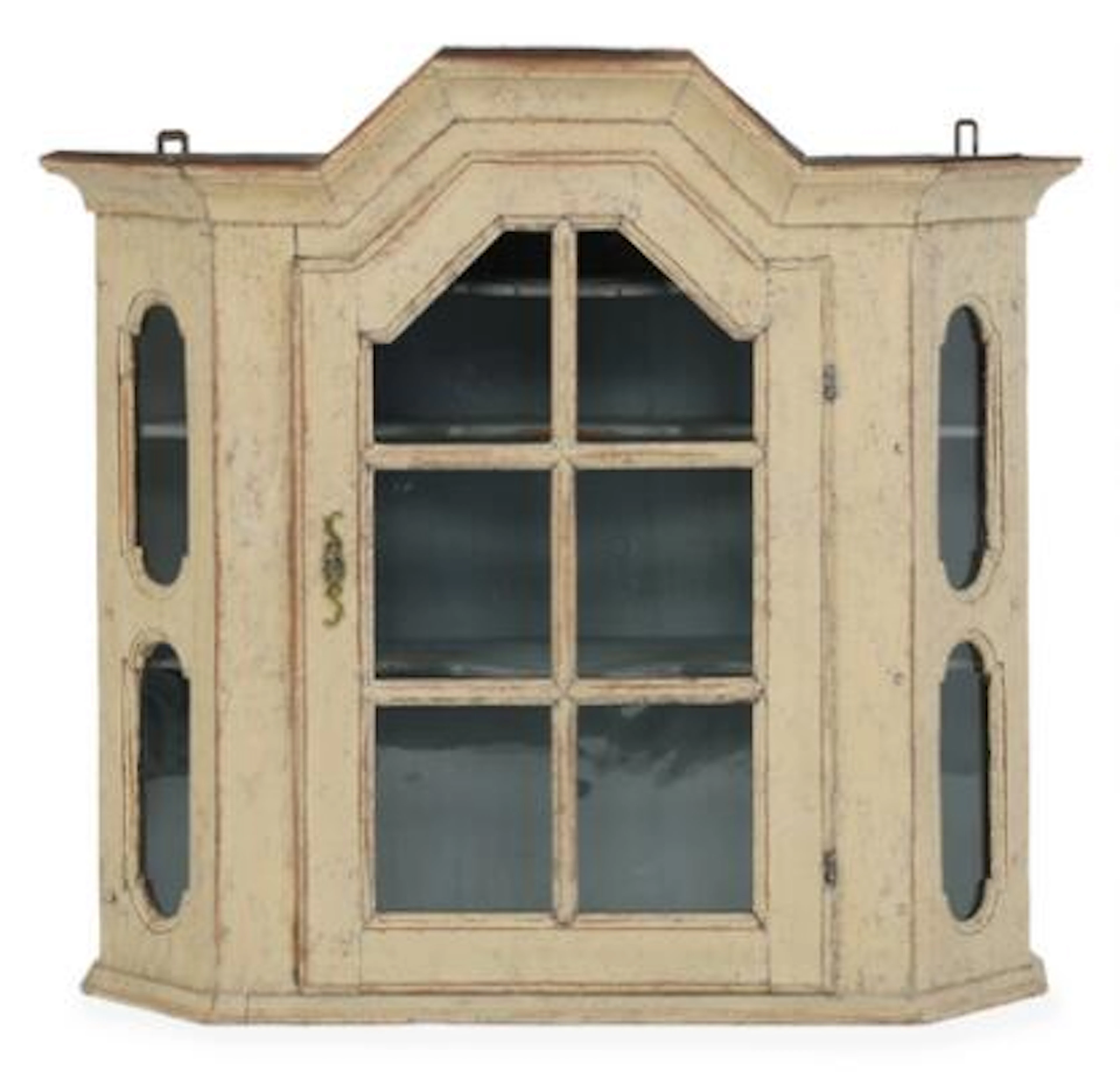 A Baroque hanging cabinet of later painted wood. Partly, 18th century.