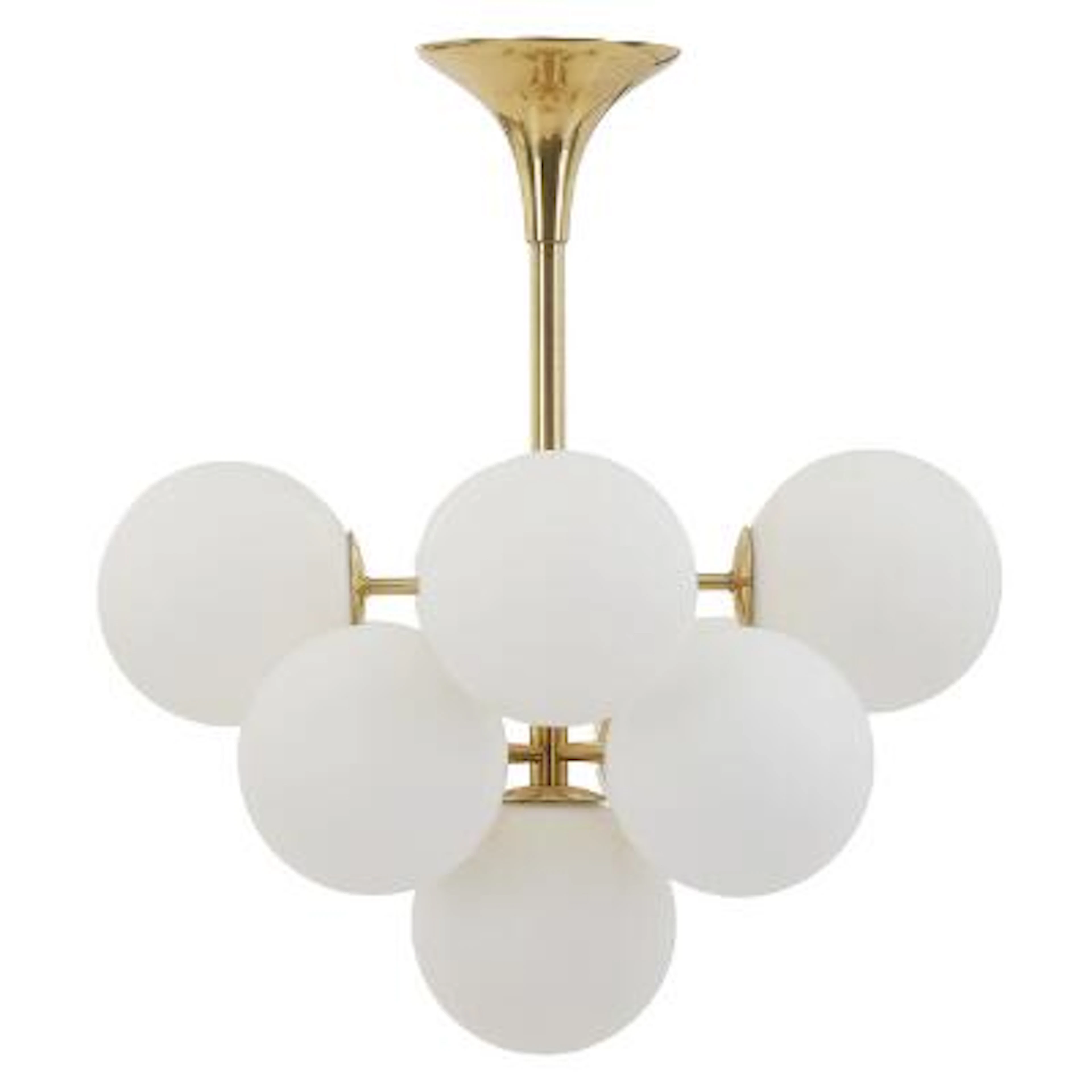 Max Bill: Brass ceiling lamp with nine opaline glass shades. – Bruun
