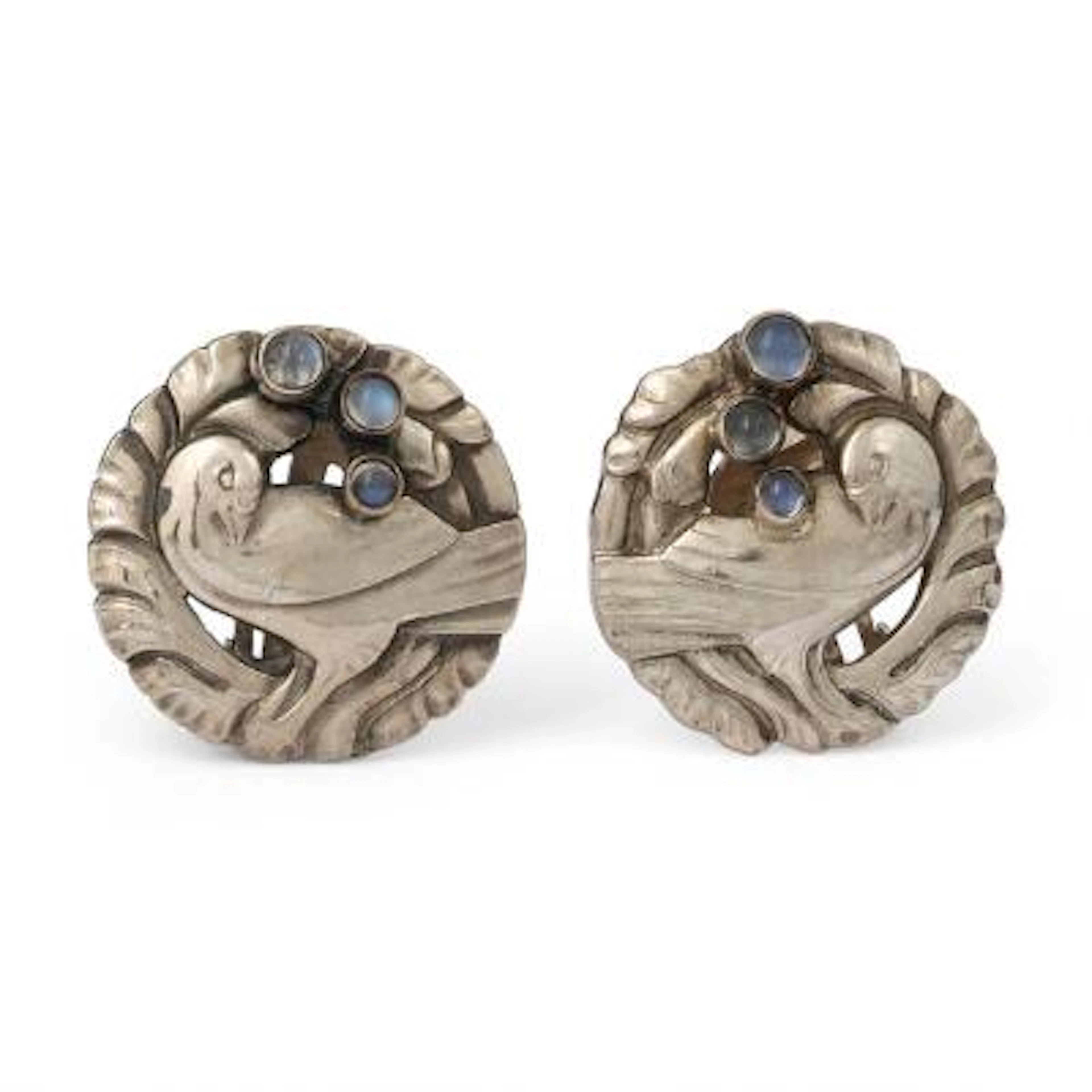 Georg Jensen: A pair of moonstone ear studs each set with moonstone