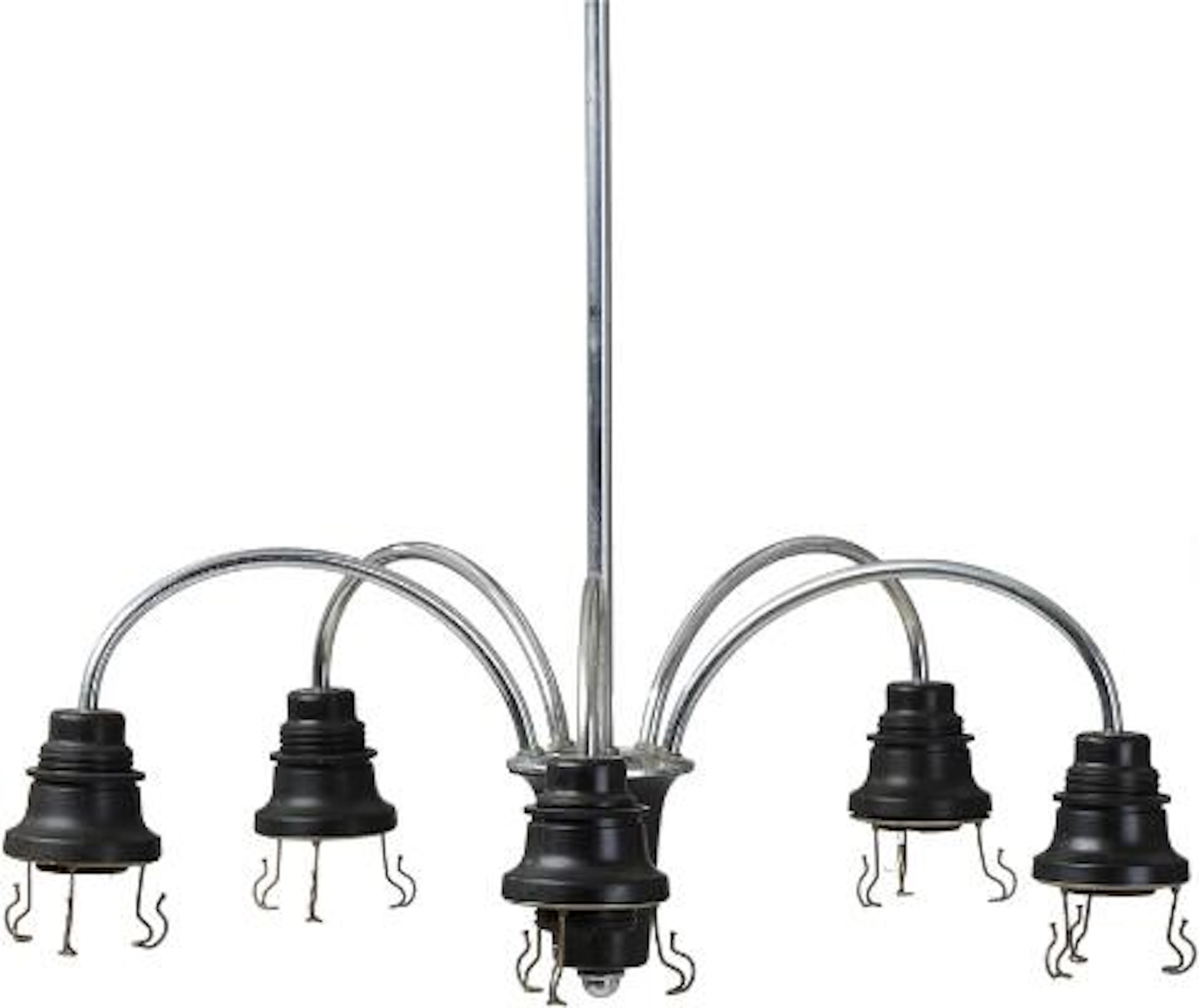 Poul Henningsen: "PH-2/2". "Cascade". Chromed metal five arm chandelier