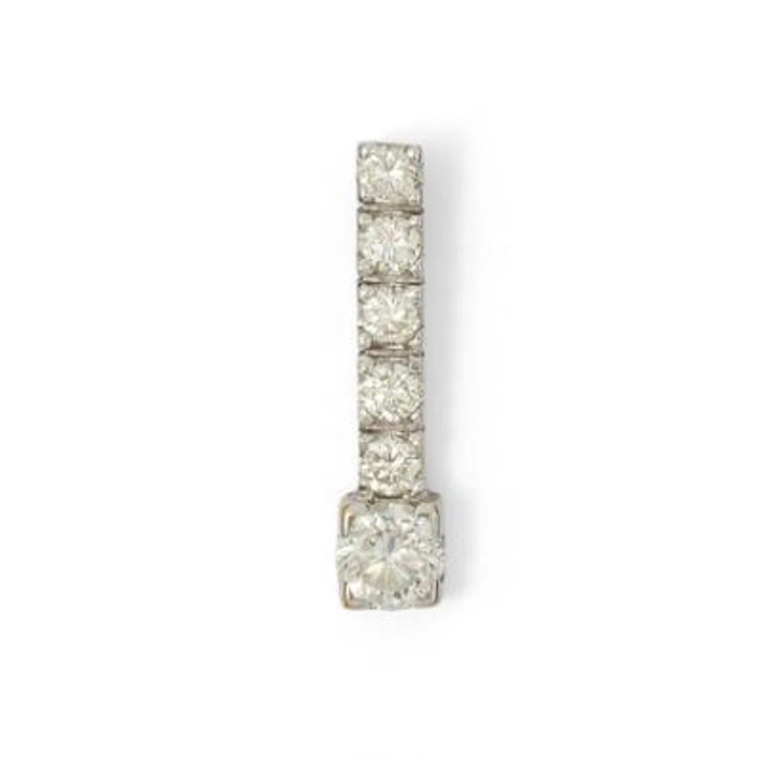 A diamond pendant set with six brilliant-cut diamonds mounted in 18k