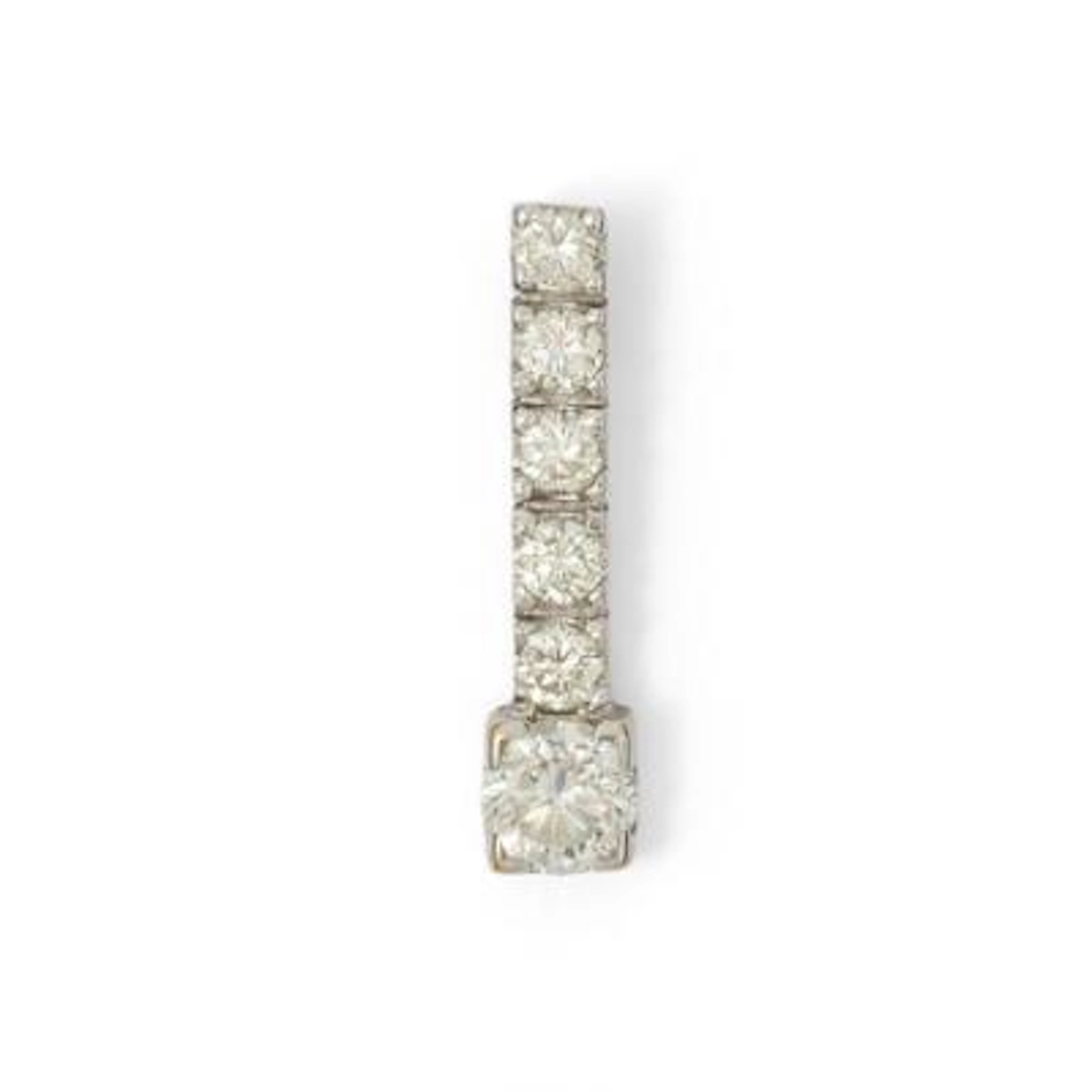 A diamond pendant set with six brilliant-cut diamonds mounted in 18k