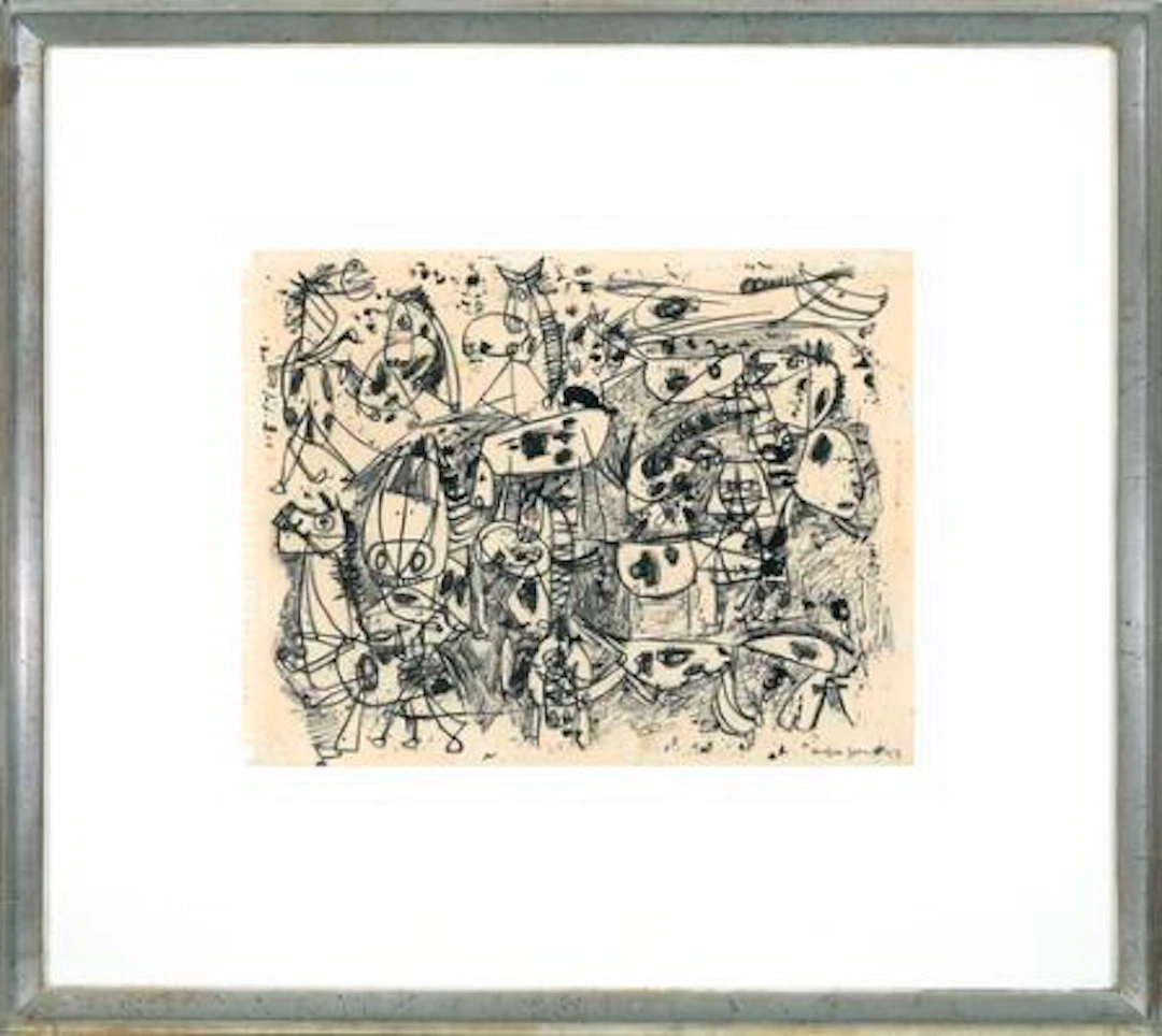 Asger Jorn: Untitled. Signed Asger Jorn 43. Indian ink on paper. Sheet