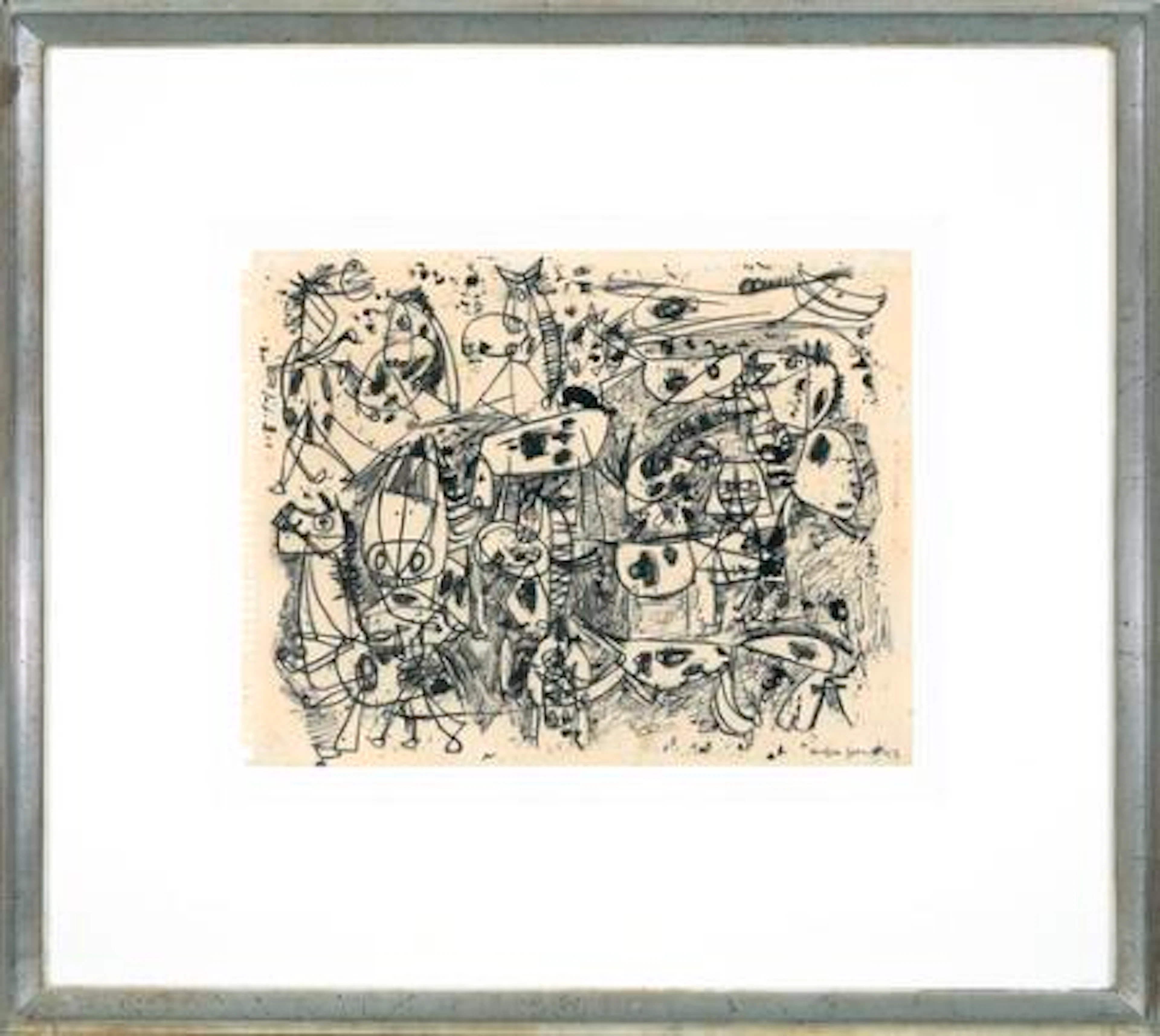 Asger Jorn: Untitled. Signed Asger Jorn 43. Indian ink on paper. Sheet