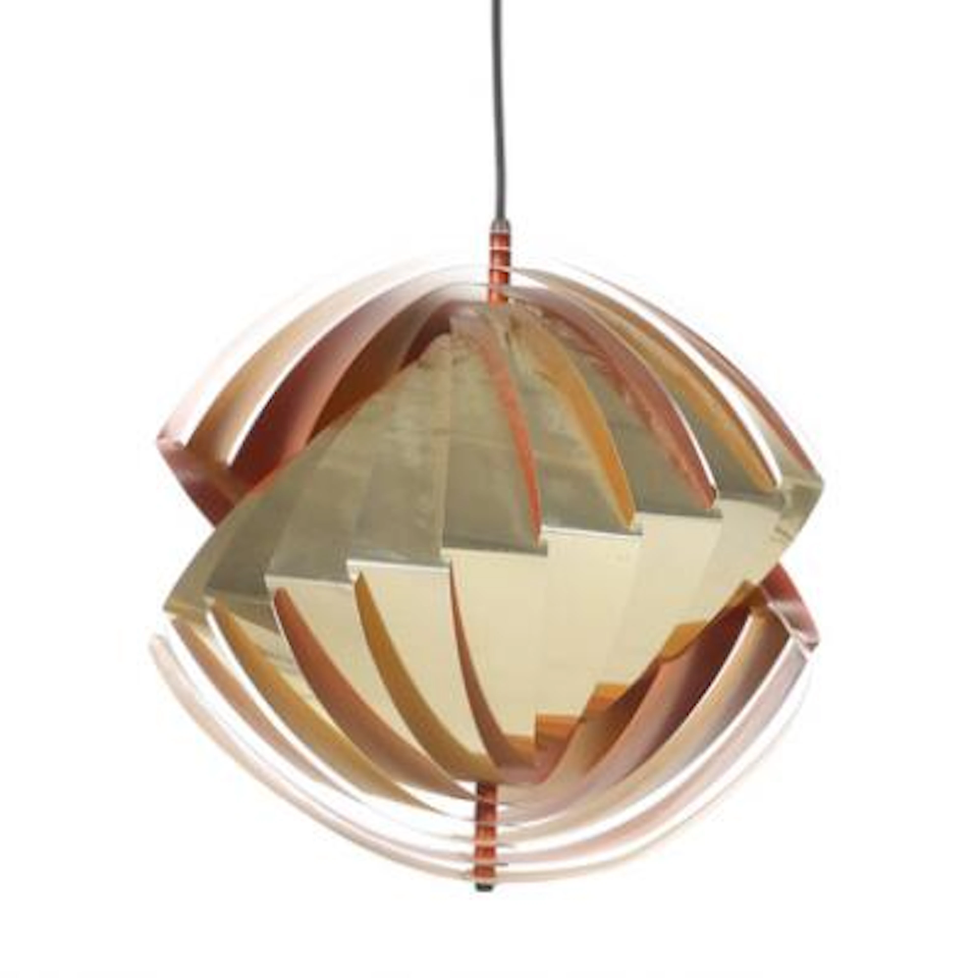 Louis Weisdorf: "Conch lamp". A round brass lamellae pendant, inside