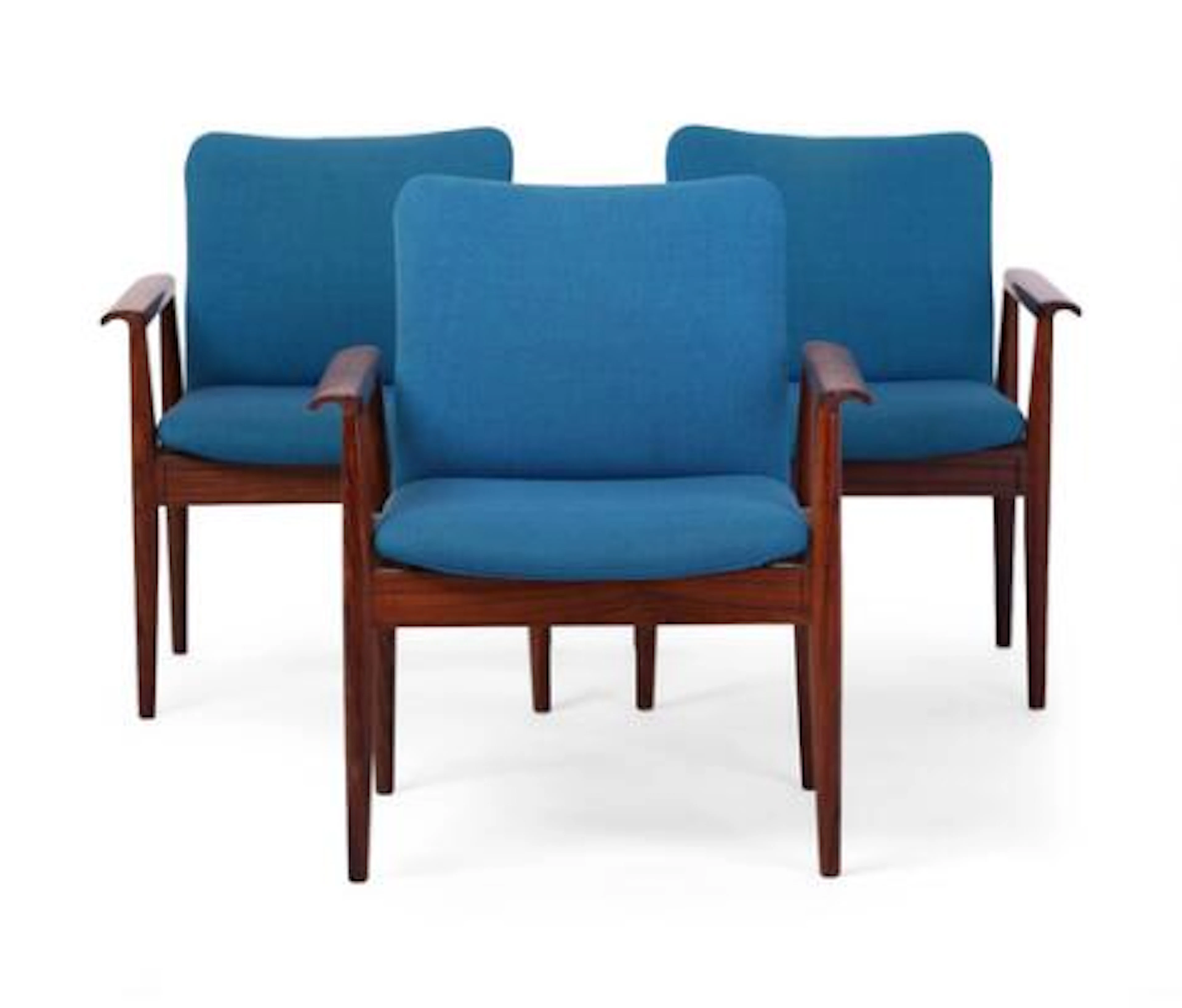 Finn Juhl: "Diplomat". Three armchairs in rosewood, upholstered in