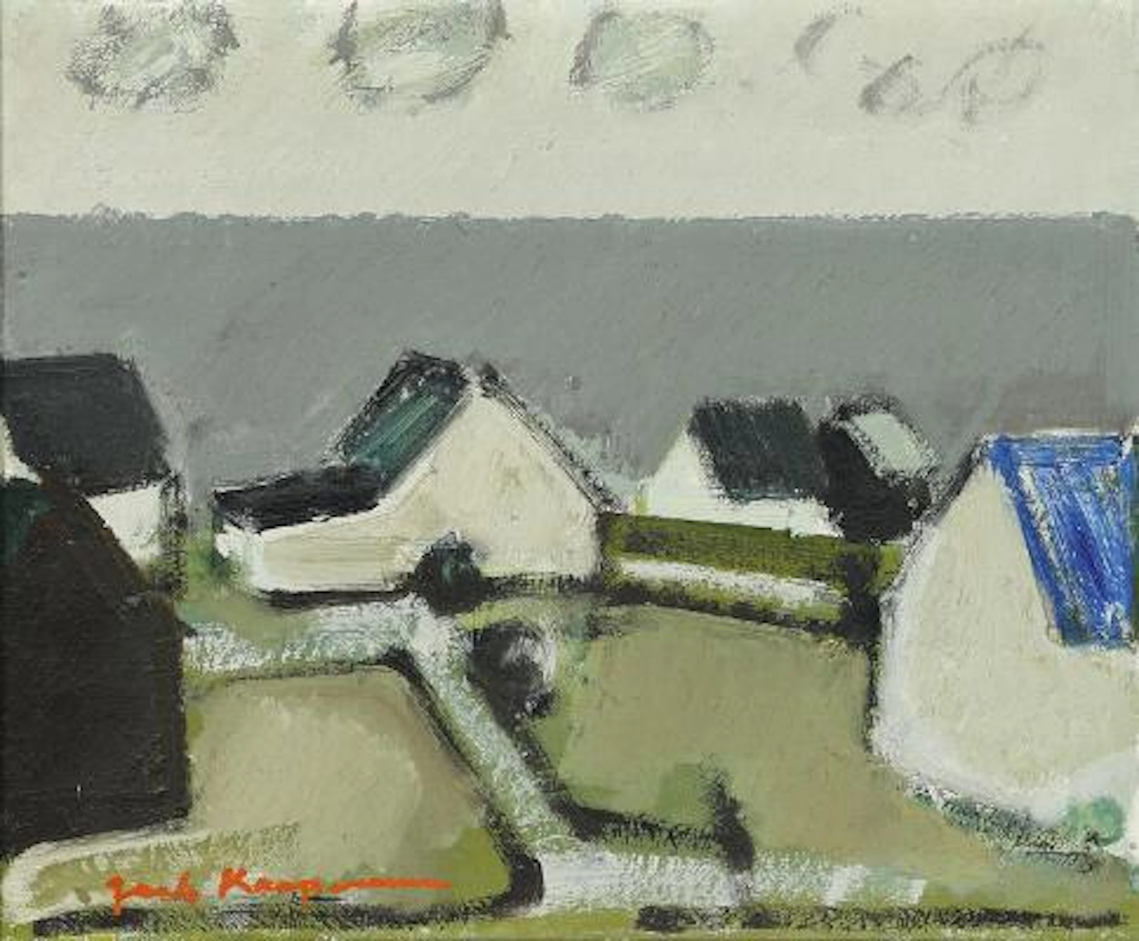 Jack Kampmann: Coastal scene with houses. Signed Jack Kampmann. Oil