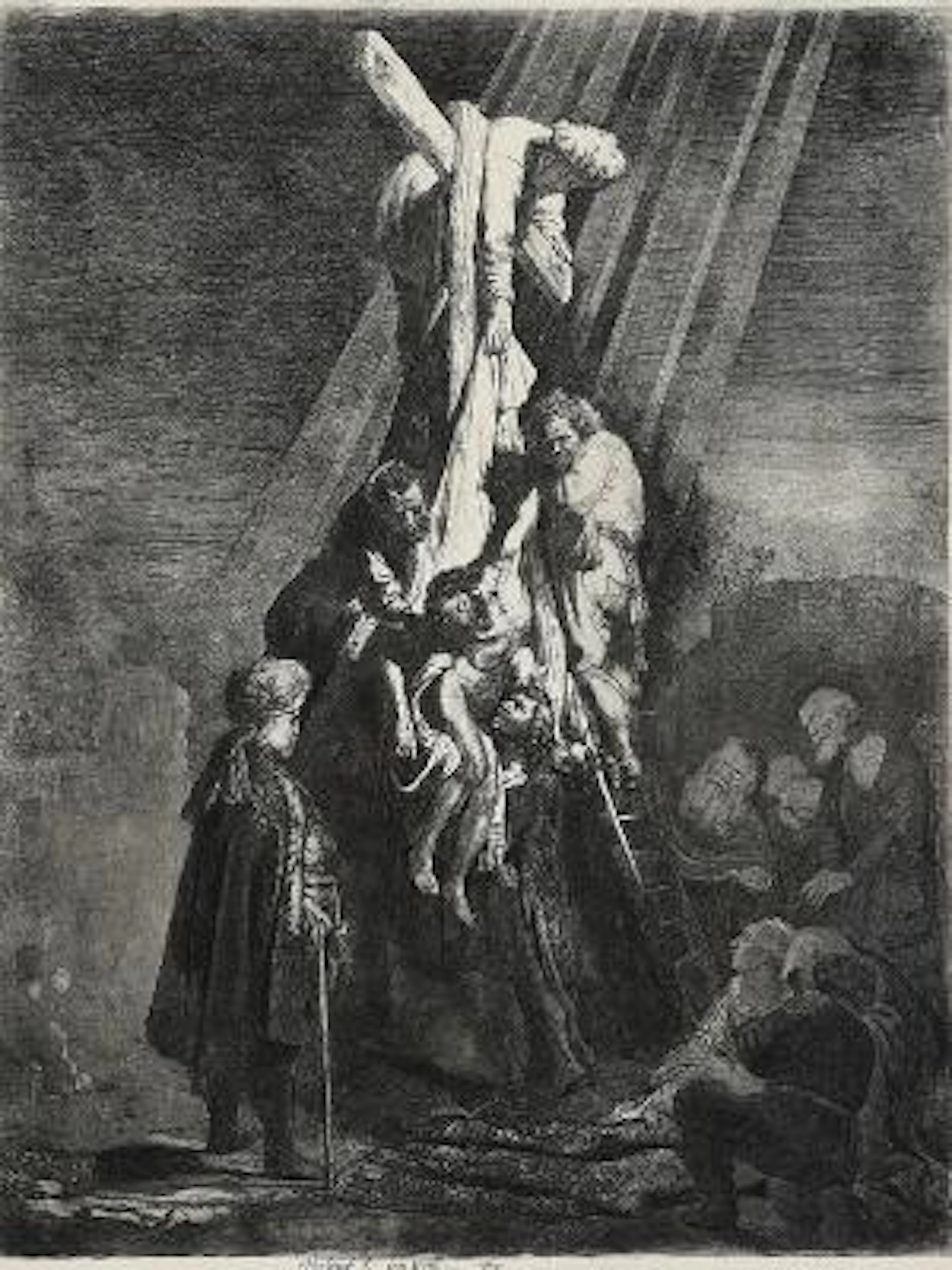 Rembrandt van Rijn: The decent from the Cross; Second Plate. 1633.Signed
