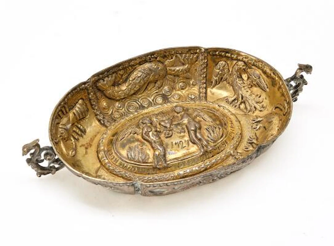 Russian Baroque silver drinking bowl. Dated 1727. Apparently unmarked.