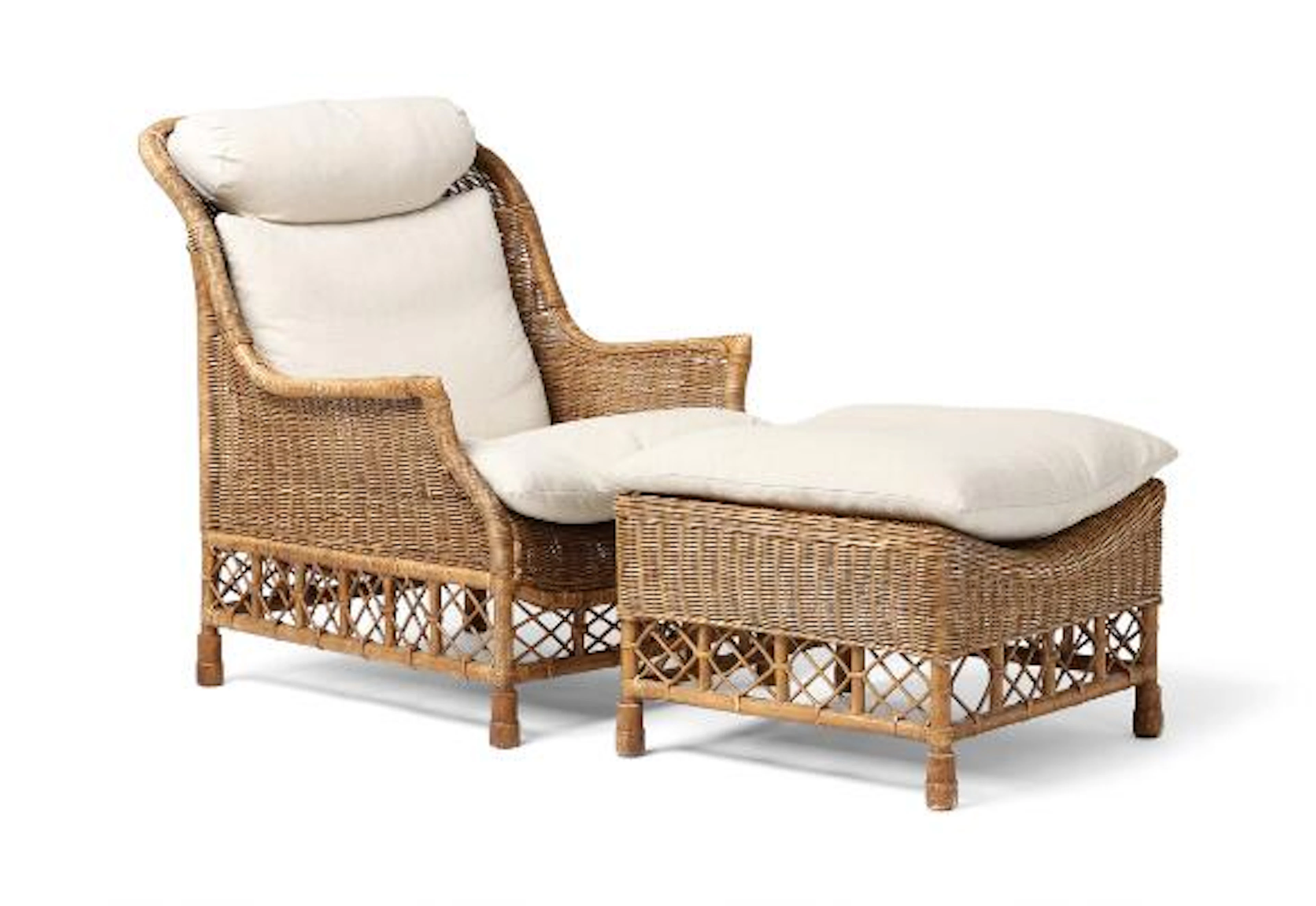 Søren Lund: “Karen Blixen”. A woven rattan lounge chair and ottoman.