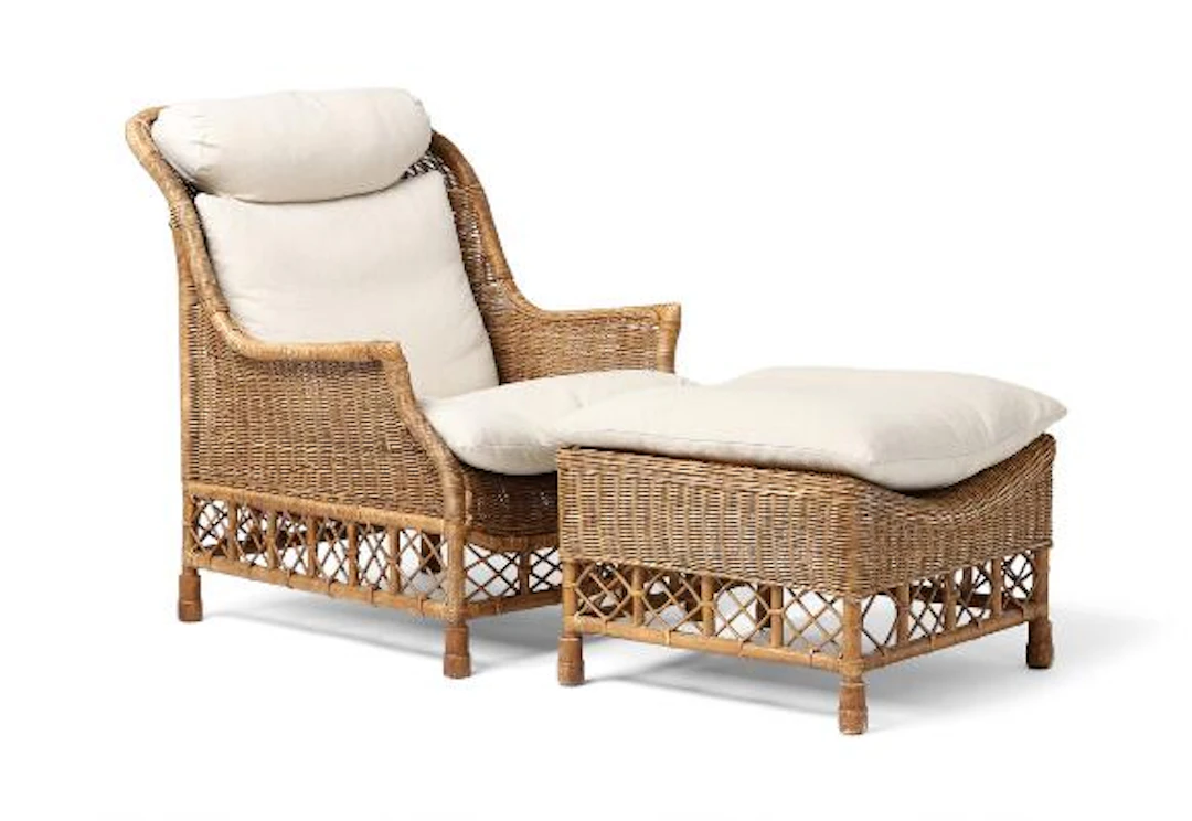 Søren Lund: “Karen Blixen”. A woven rattan lounge chair and ottoman.