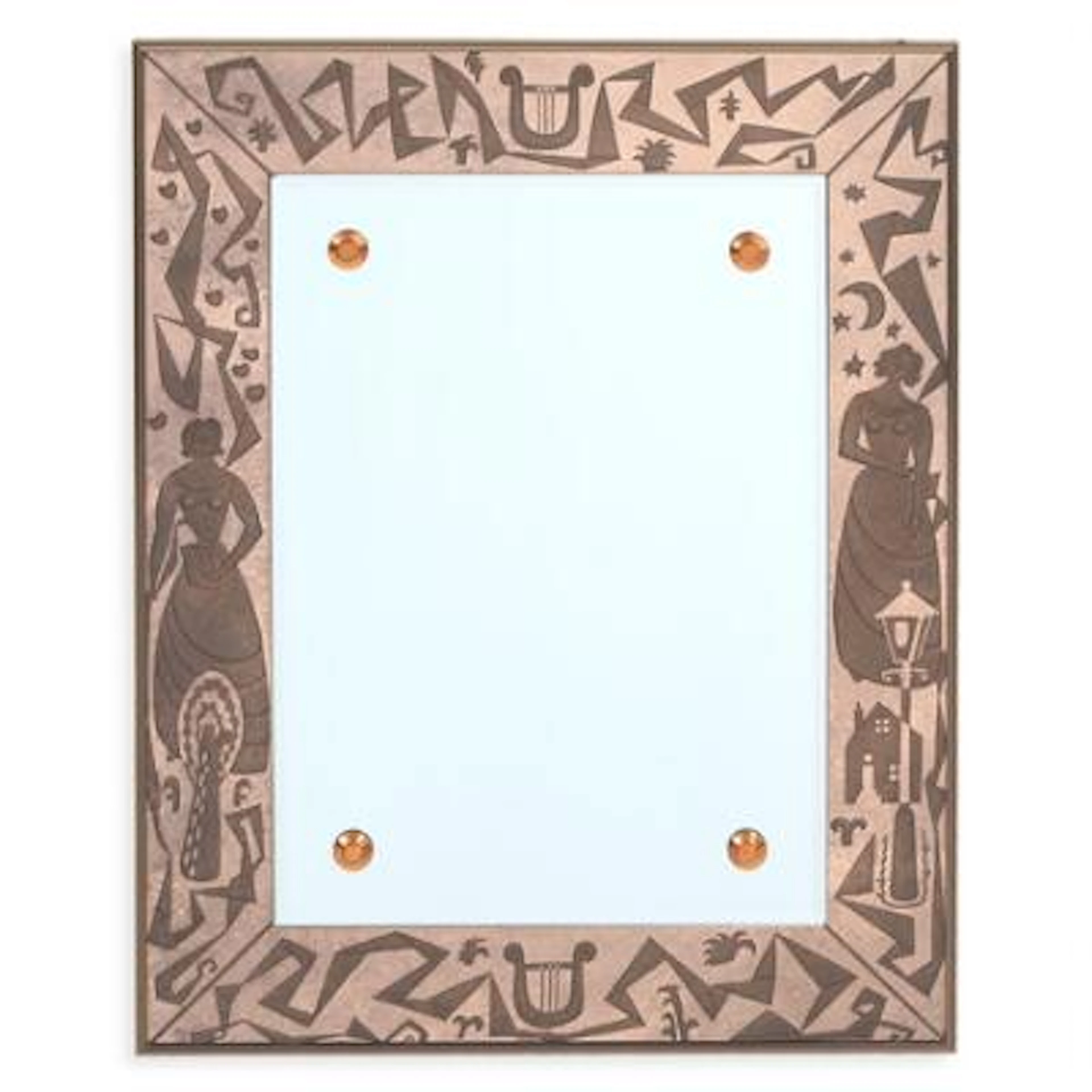 Swedish design: Mirror with brass frame and motif. H. 78 cm. L. 62