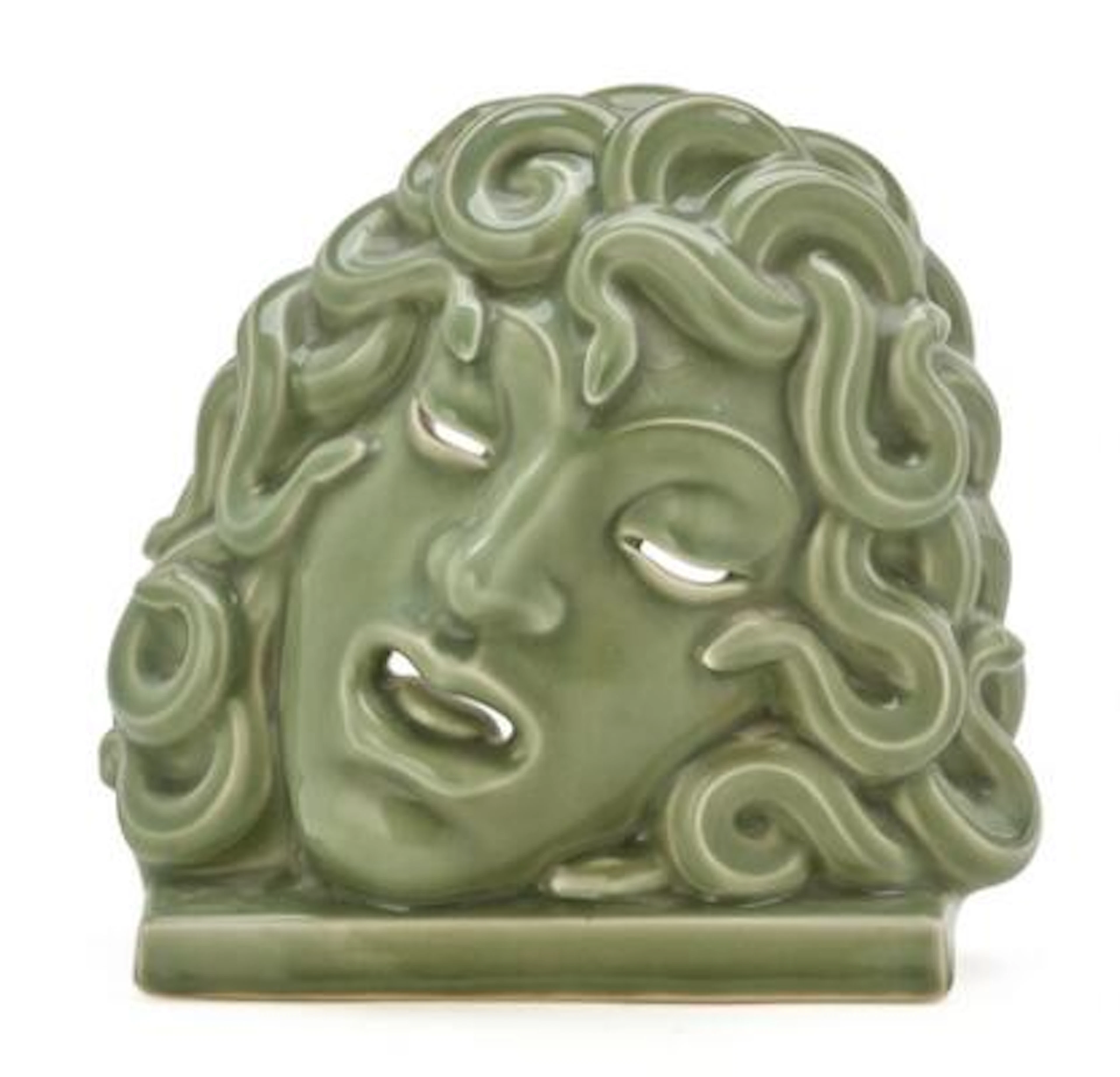 Hans Henrik Hansen: Stoneware medusa head decorated with celadon glaze.