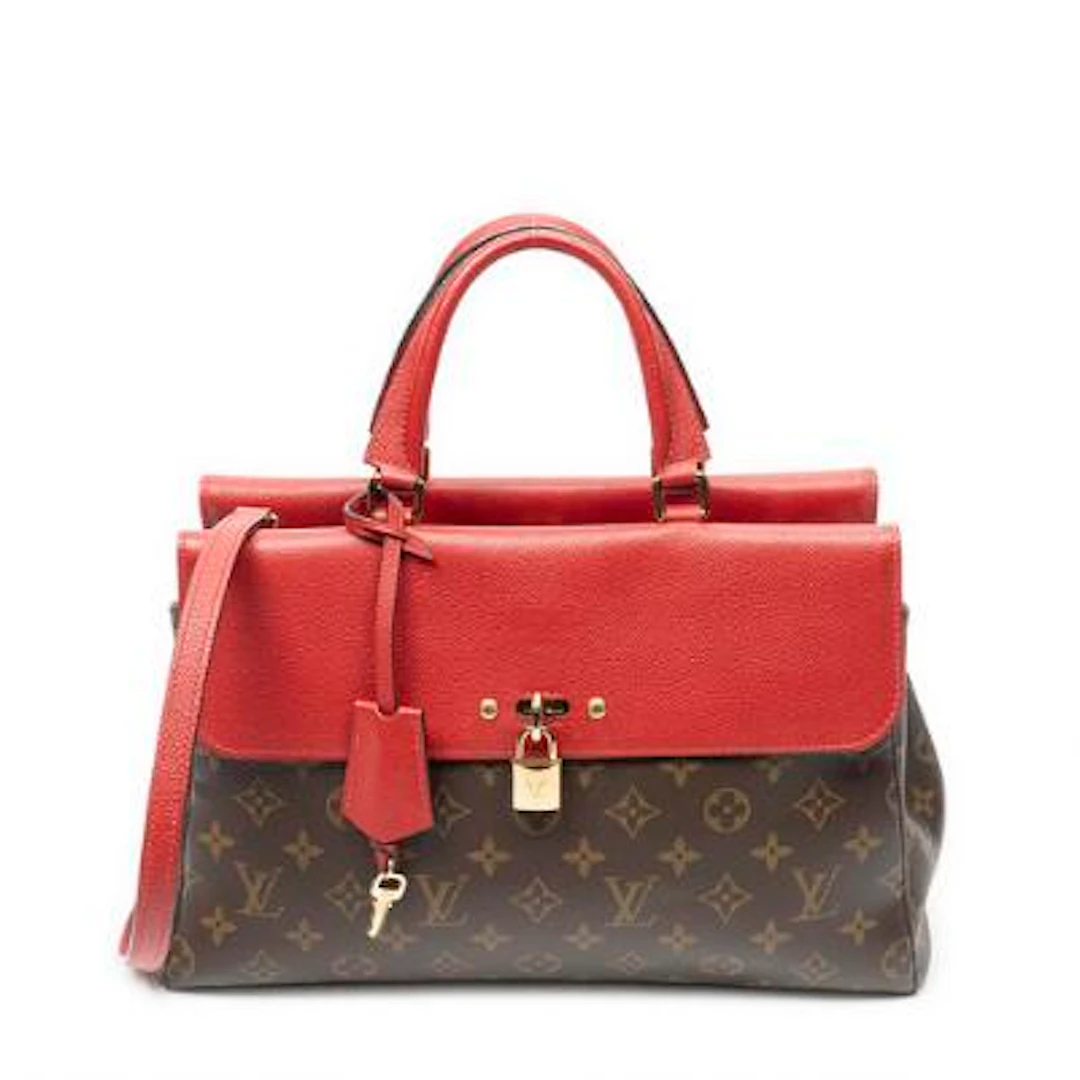 Louis Vuitton: A "Venus" bag of brown monogram canvas with red leather