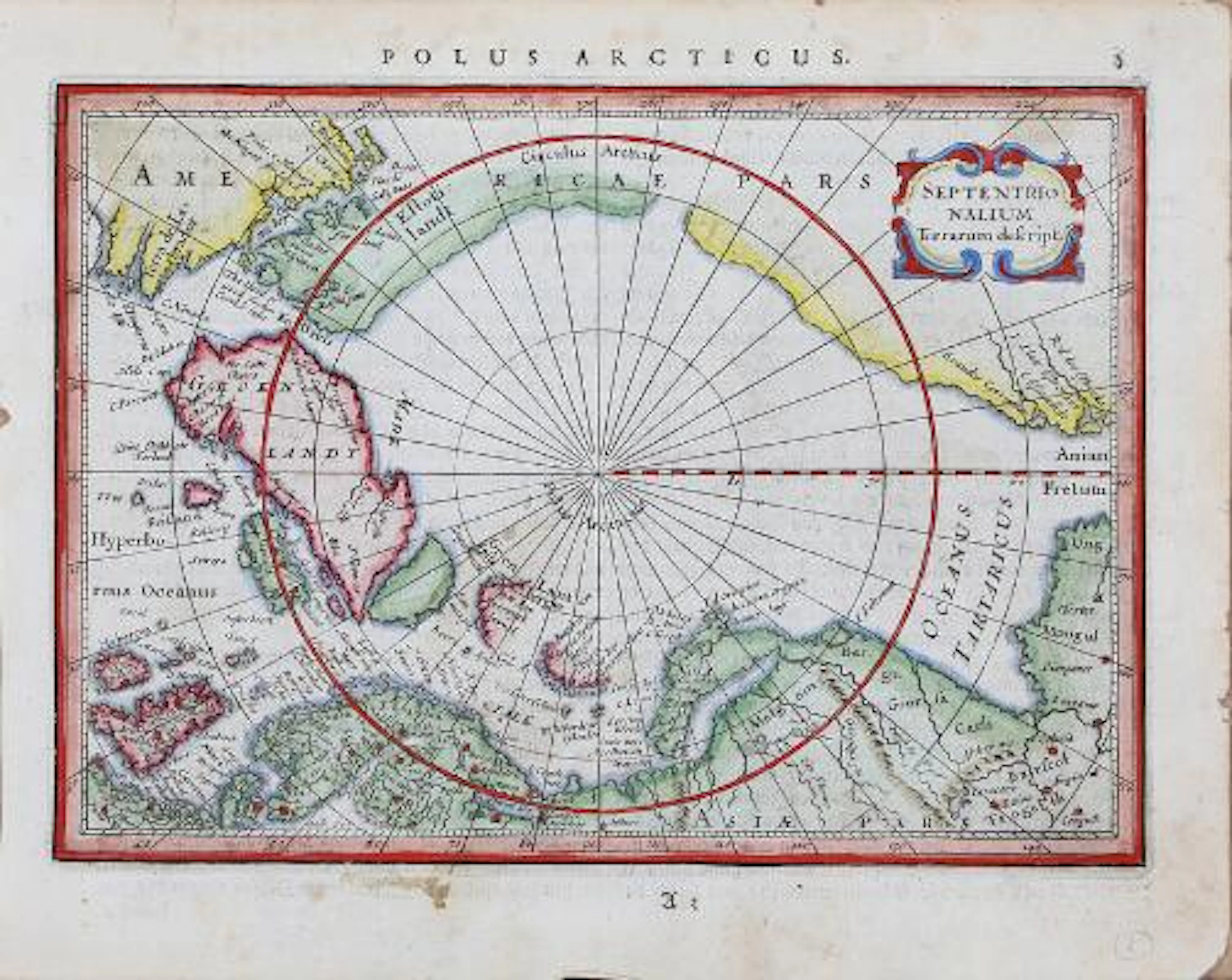 Jan Janssonius: "Septentrio Nalium Terrarum Descript". Handcoloured
