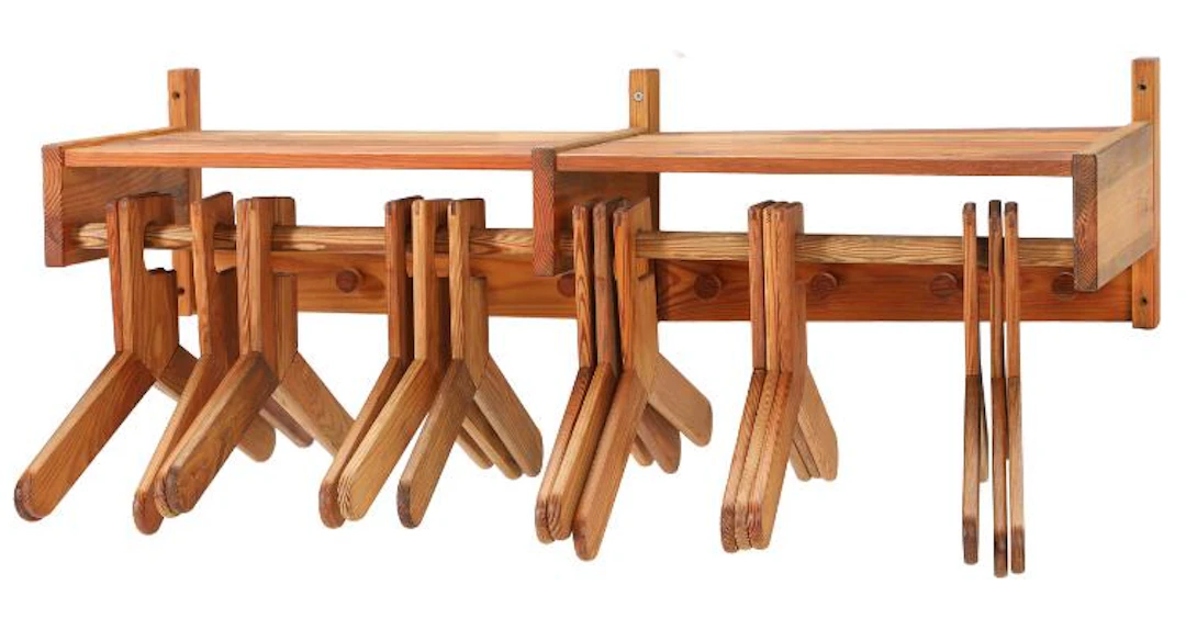 Scandinavian furniture design: A pine coat rack with 17 hangers. 1970s.