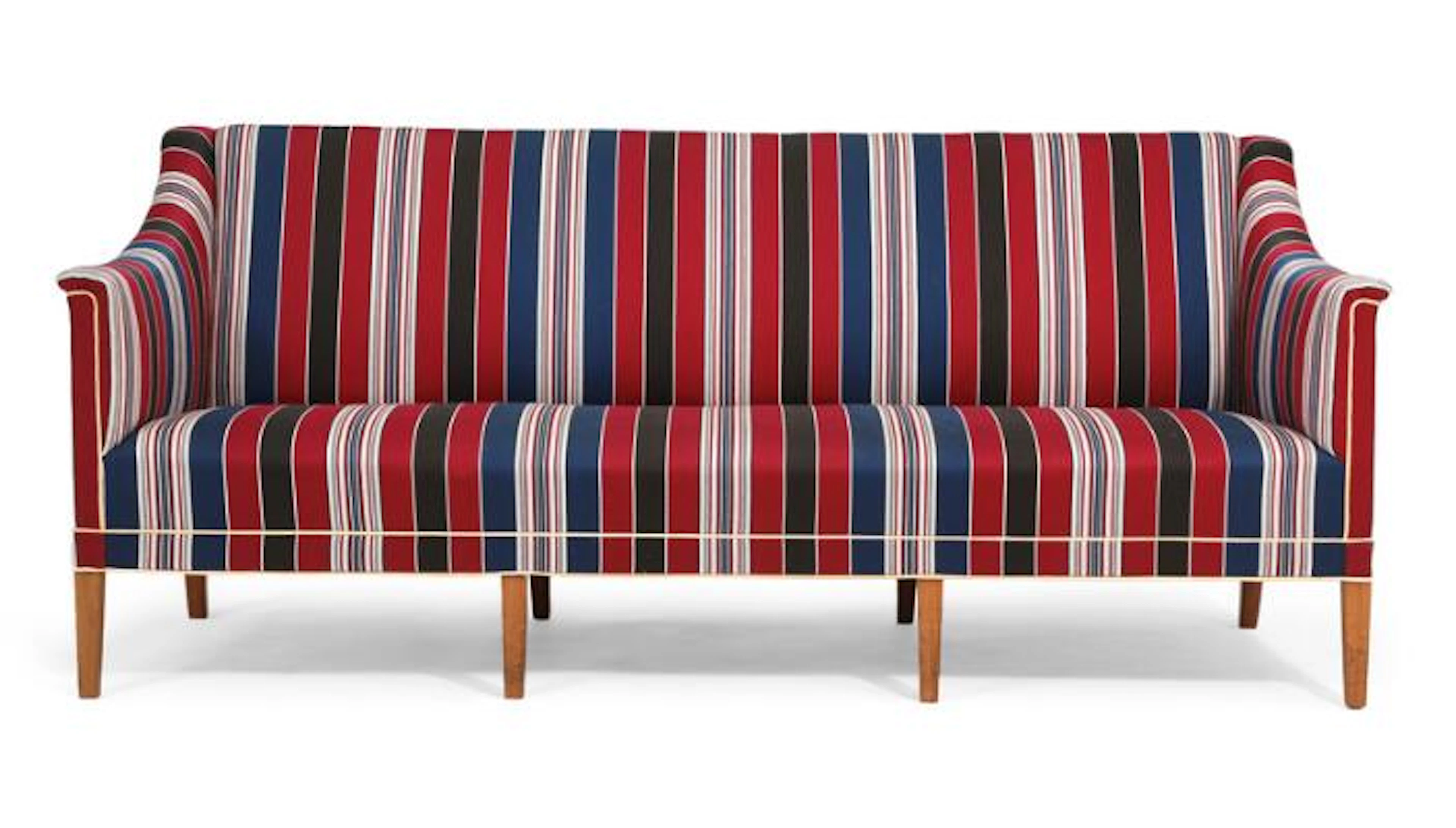 Kaare Klint: Three seater sofa with mahogany legs, seat, sides and