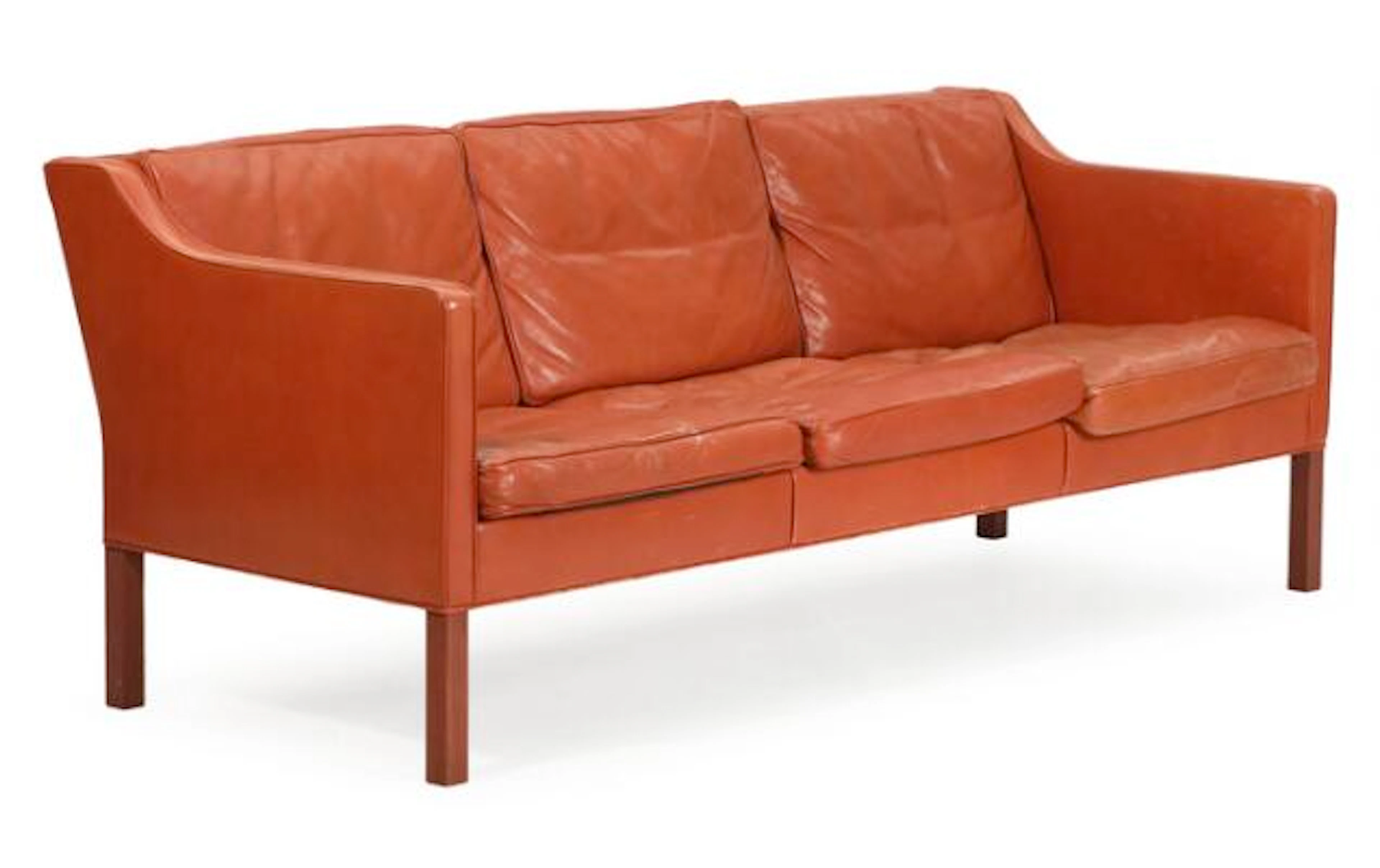 Børge Mogensen: Freestanding three-seater sofa with teak legs, upholstered
