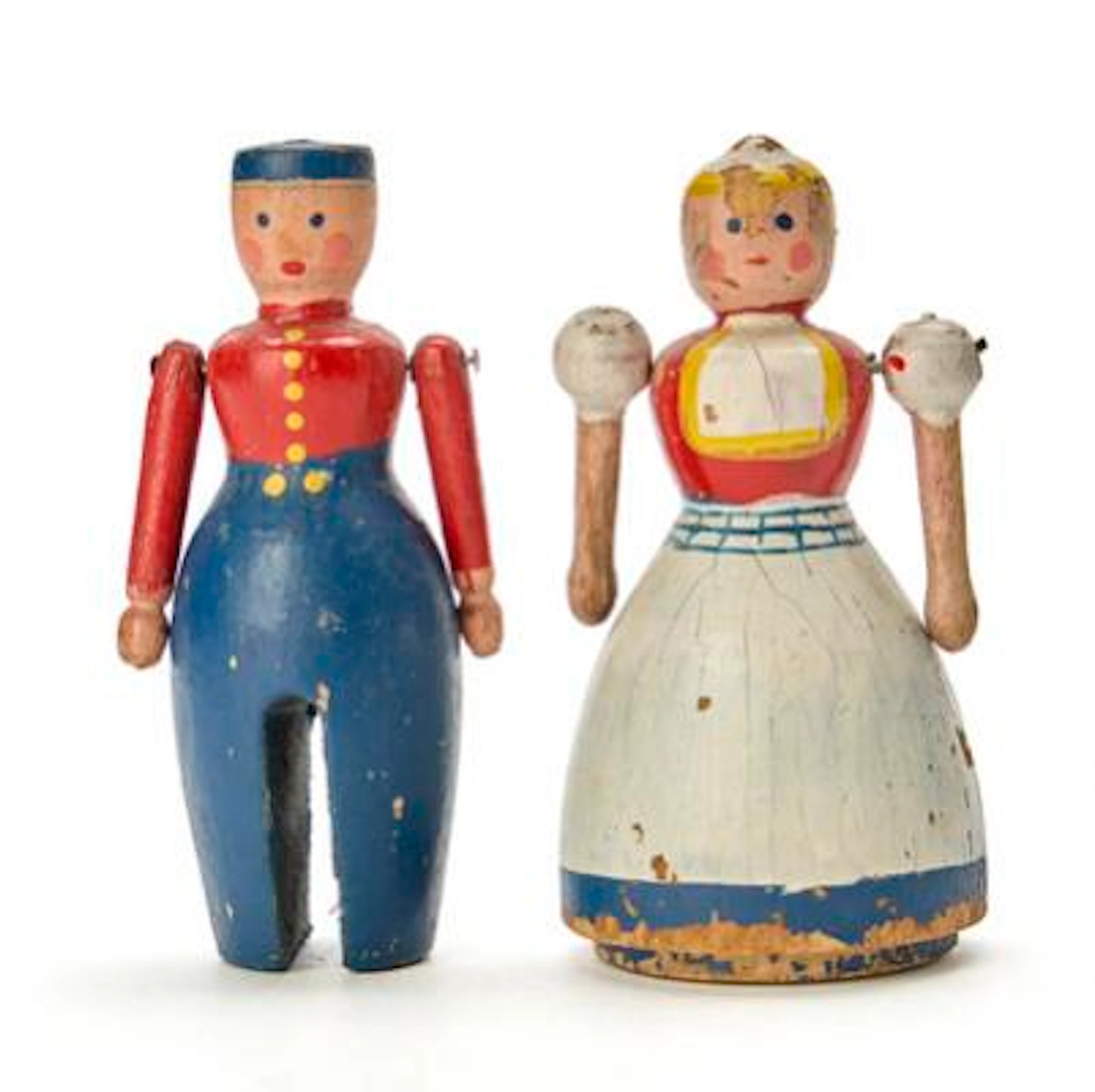 Kay Bojesen: "Hollænderpar". Two small painted wood toy figures. Unstamped.