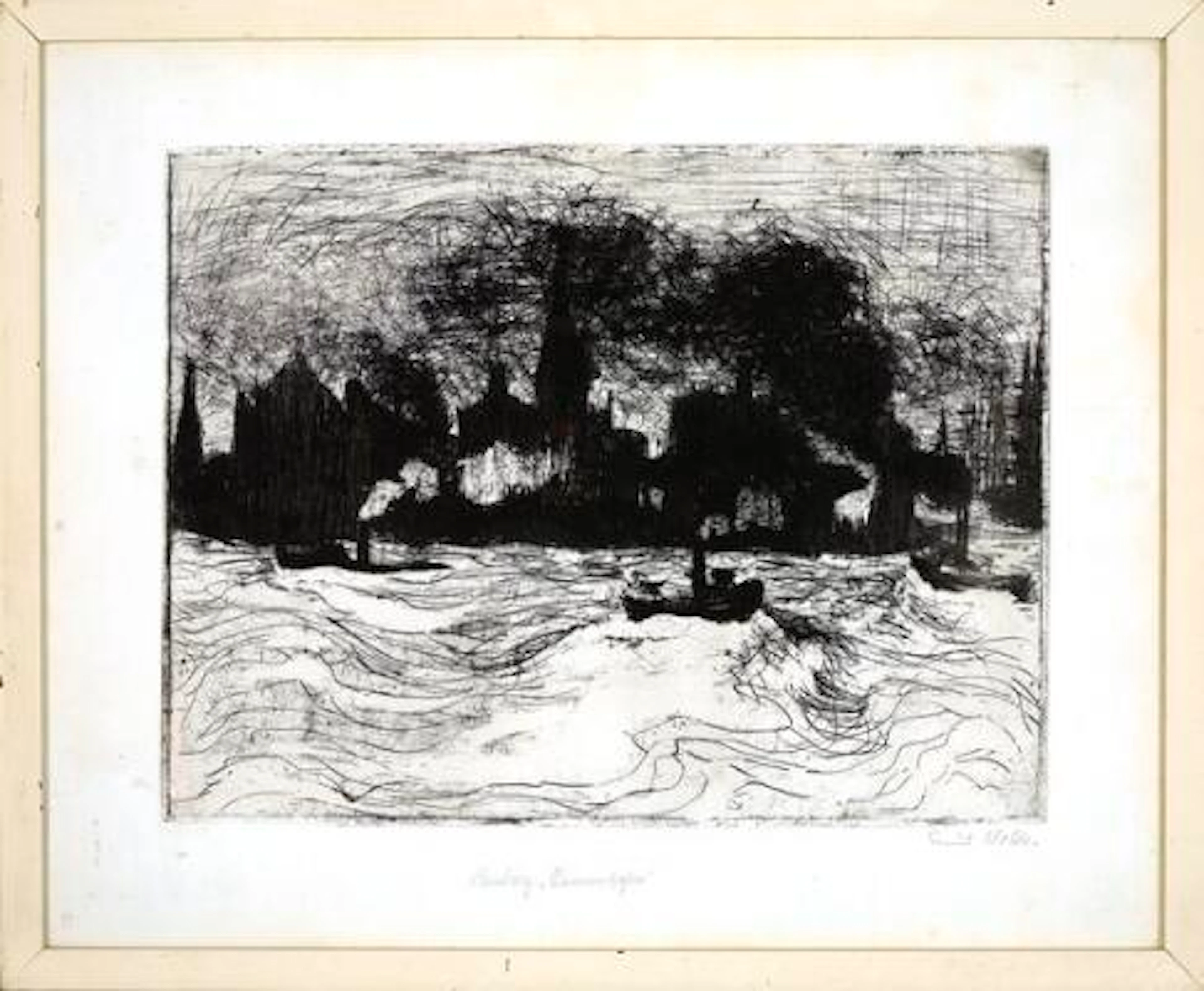 Emil Nolde: "Hamburg, Binnenhafen", 1910. Signed Emil Nolde. Printed