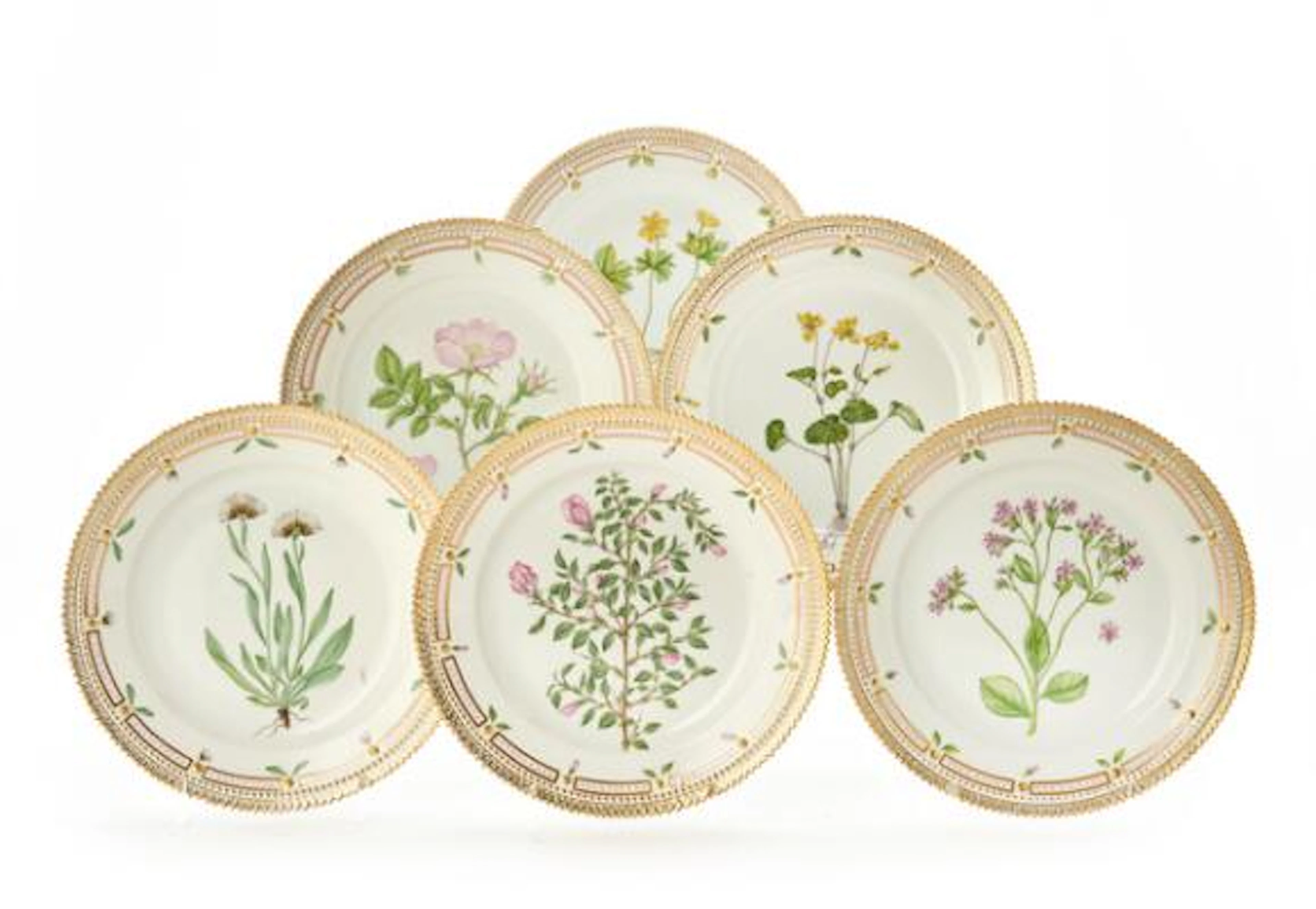 “Flora Danica” seks porcelain lunch plates. 3550. Royal Copenhagen.