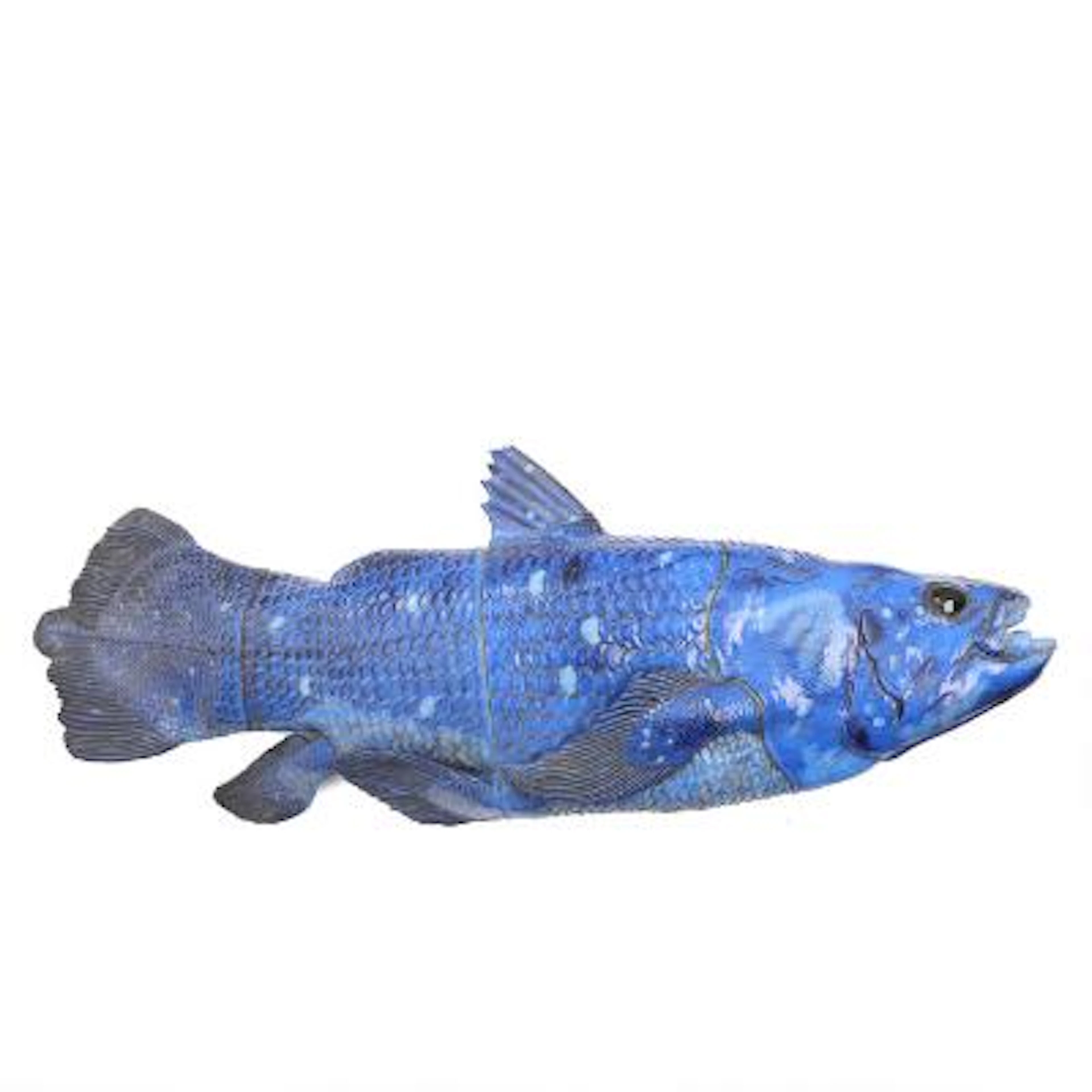 Jeanne Grut: "Blue Fish"/"Coelacanth". A large faience wall relief.