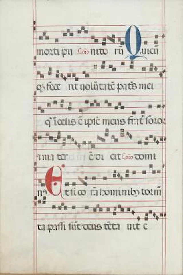 Antiphonal leaf with rubricated initials. Ca. mid 15th-century. Doublesided