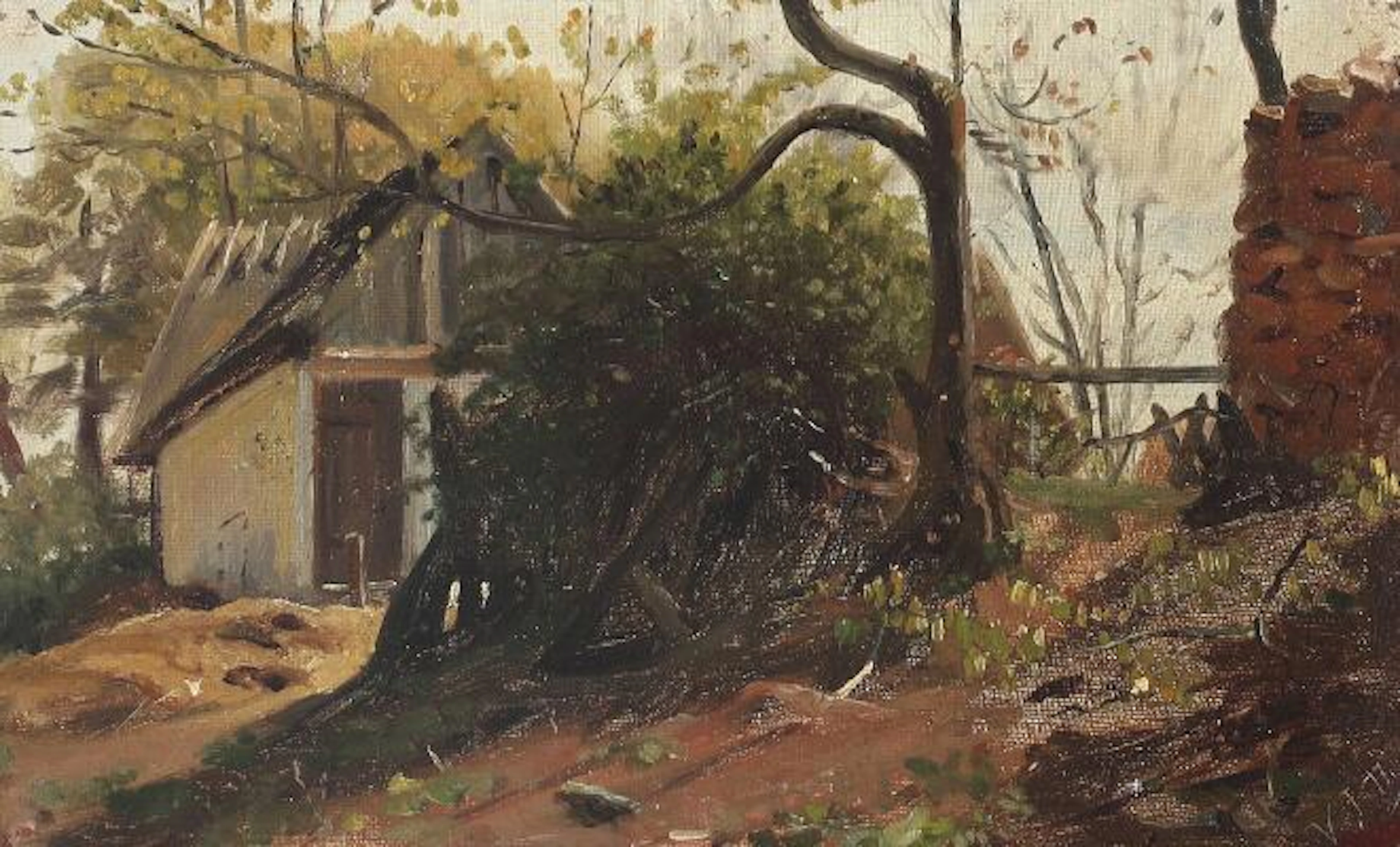 Viggo Johansen: Scenery from a thatched cottage. Signed and dated