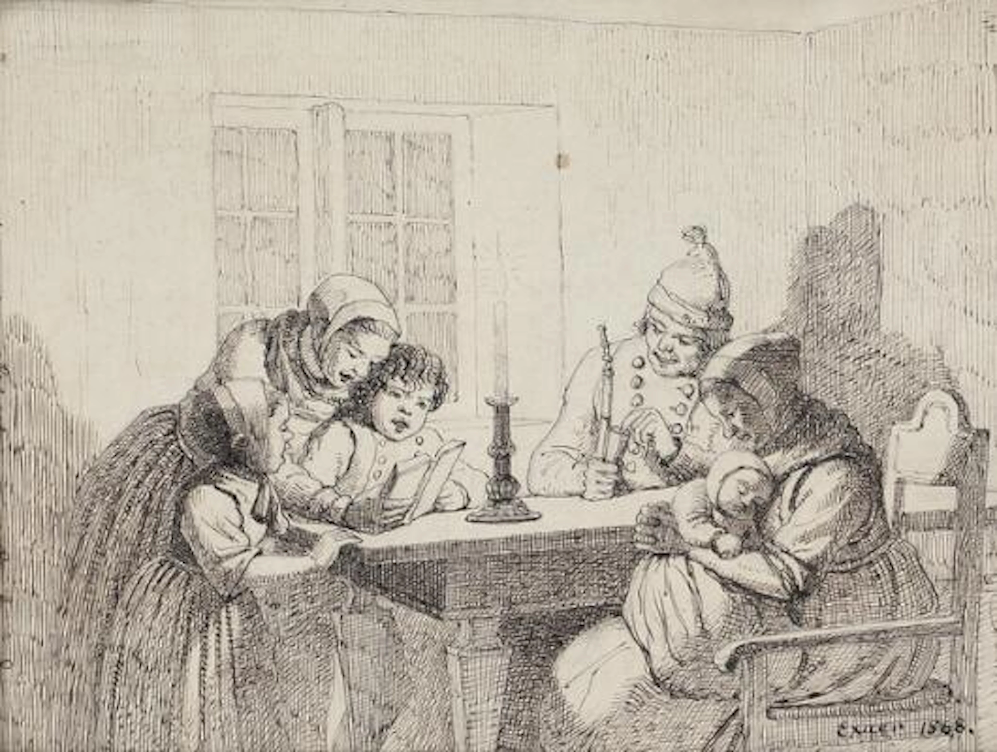 Julius Exner: Interior from Zealand. Signed and dated Exner 1868.
