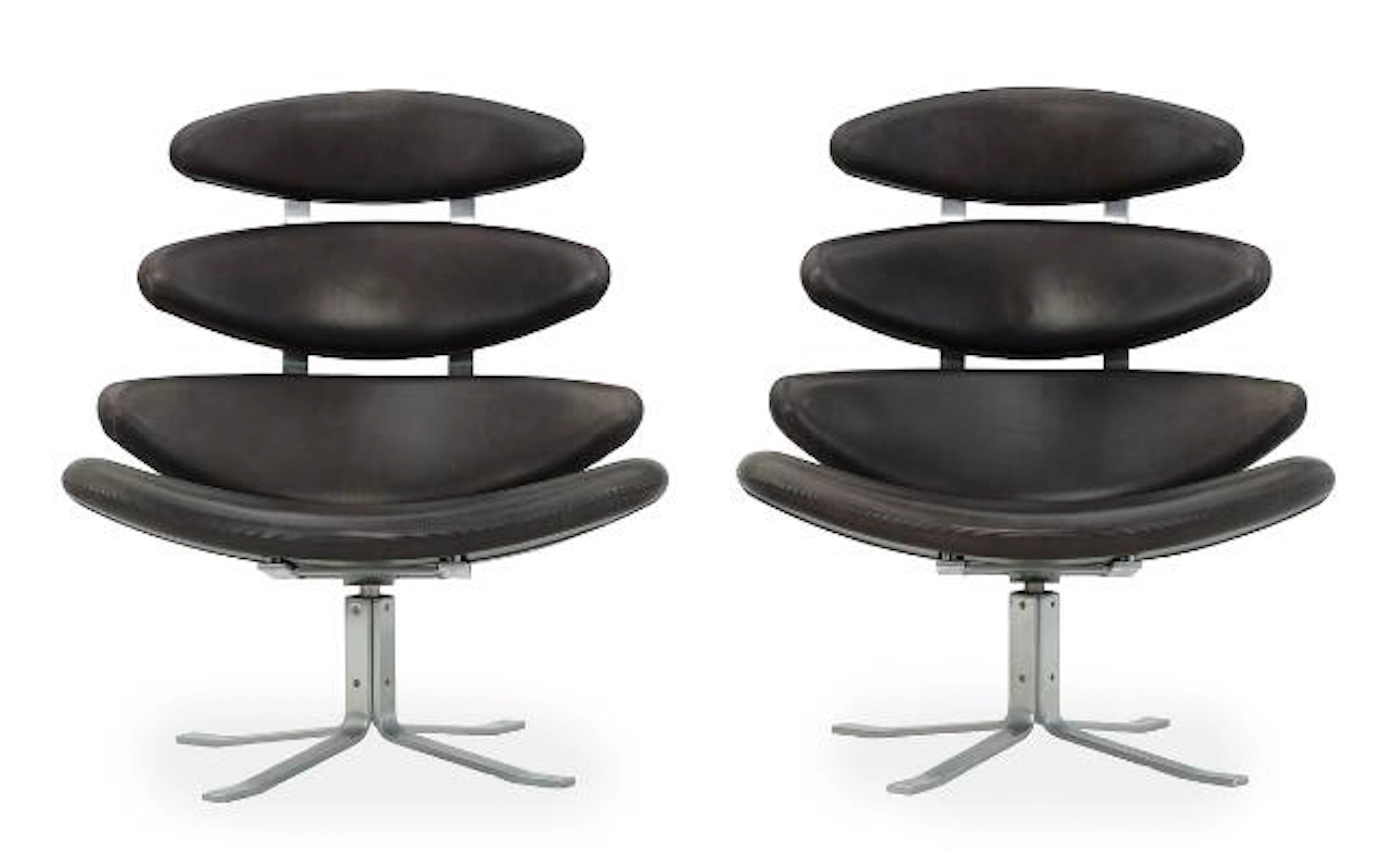 Poul M. Volther: “Corona”. A pair of lounge chairs with matte chromed