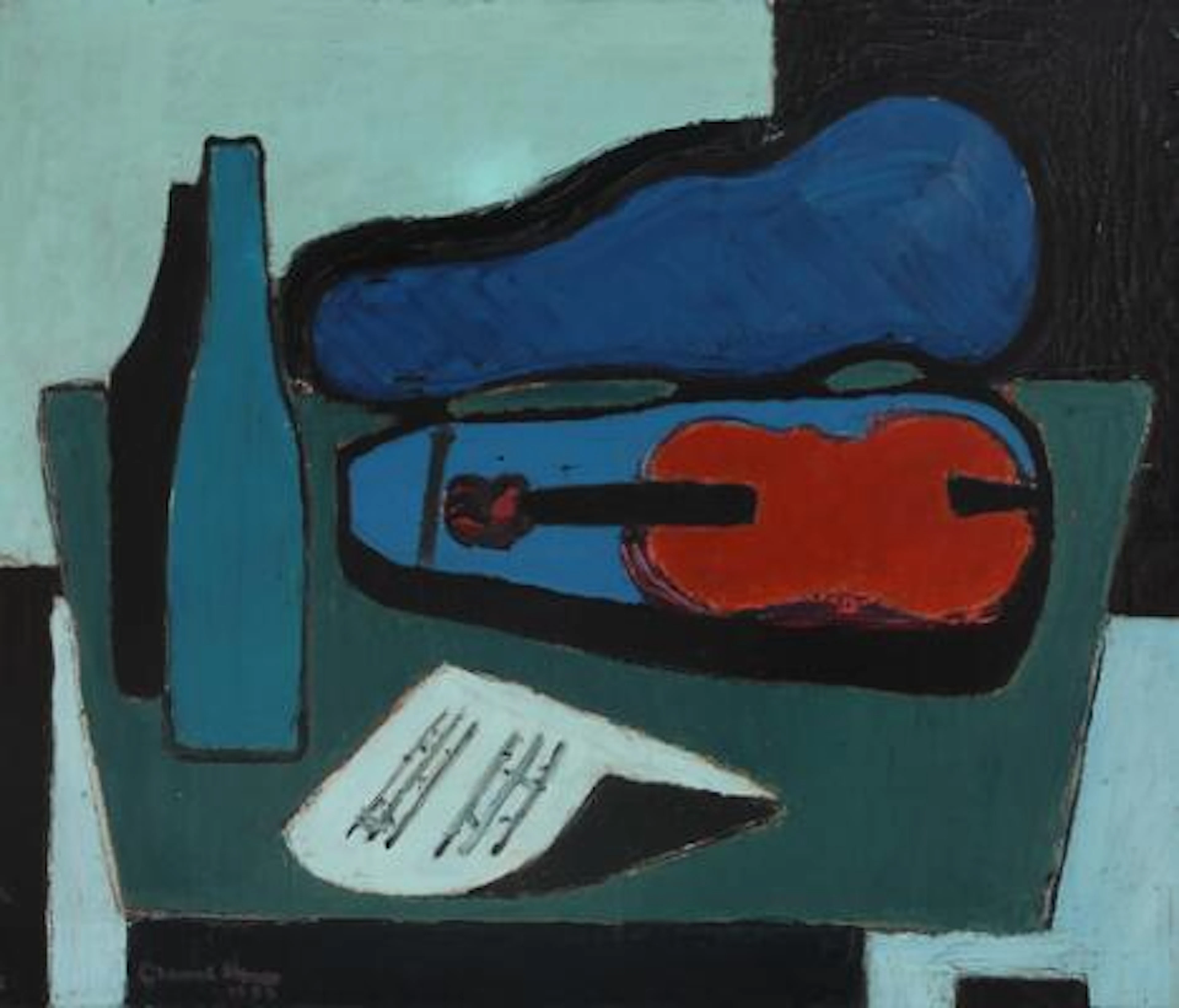 Osmund Hansen: Still Life with Violin, 1939. Signed Osmund Hansen
