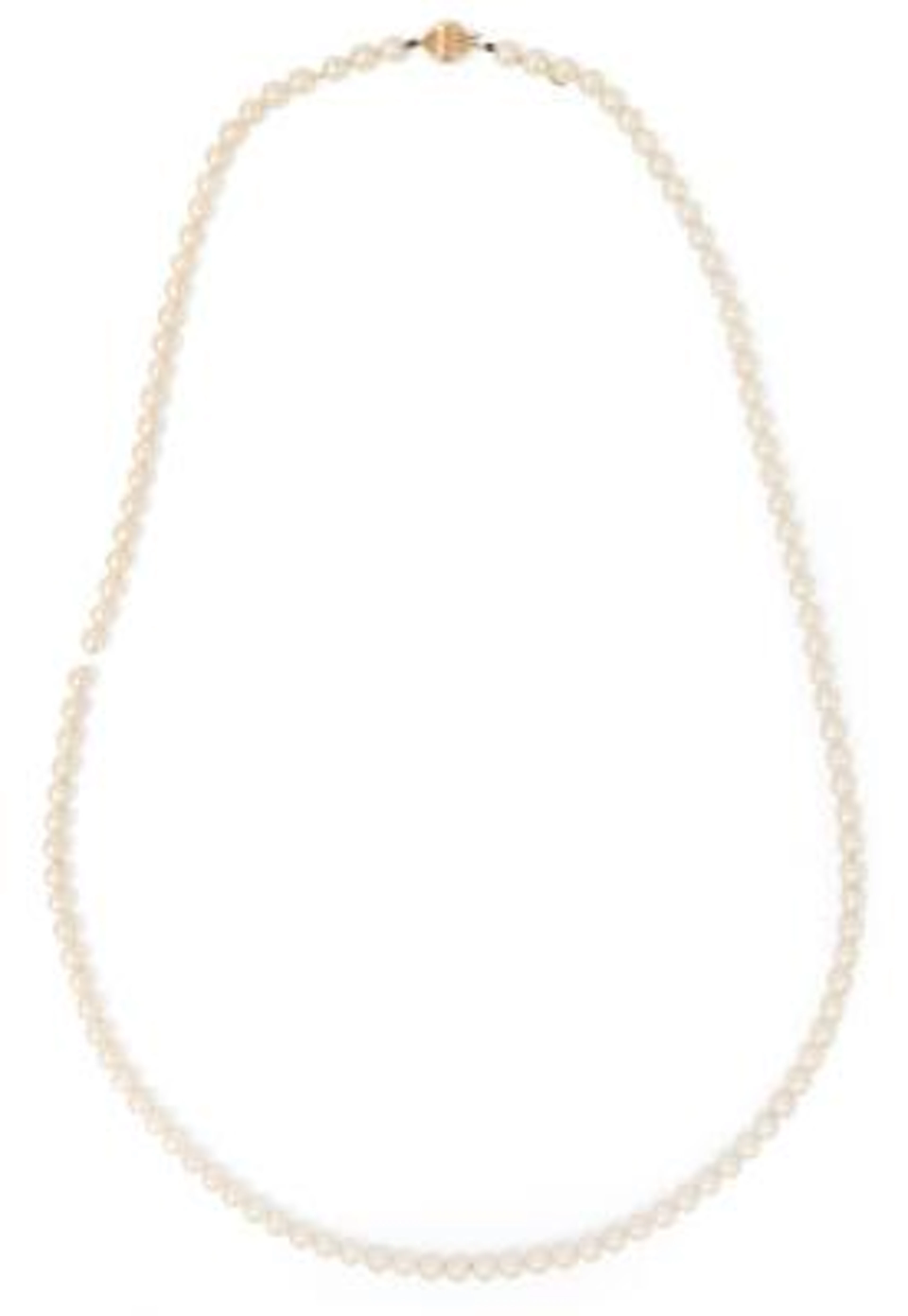 A pearl necklace set with numerous cultured pearls and with a clasp