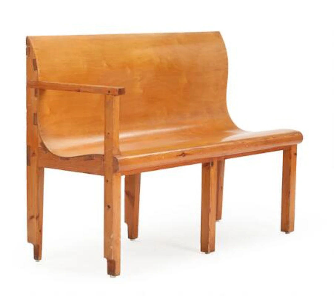 Danish cabinetmaker: Two seater birch bentwood and pine bench. 1950s.