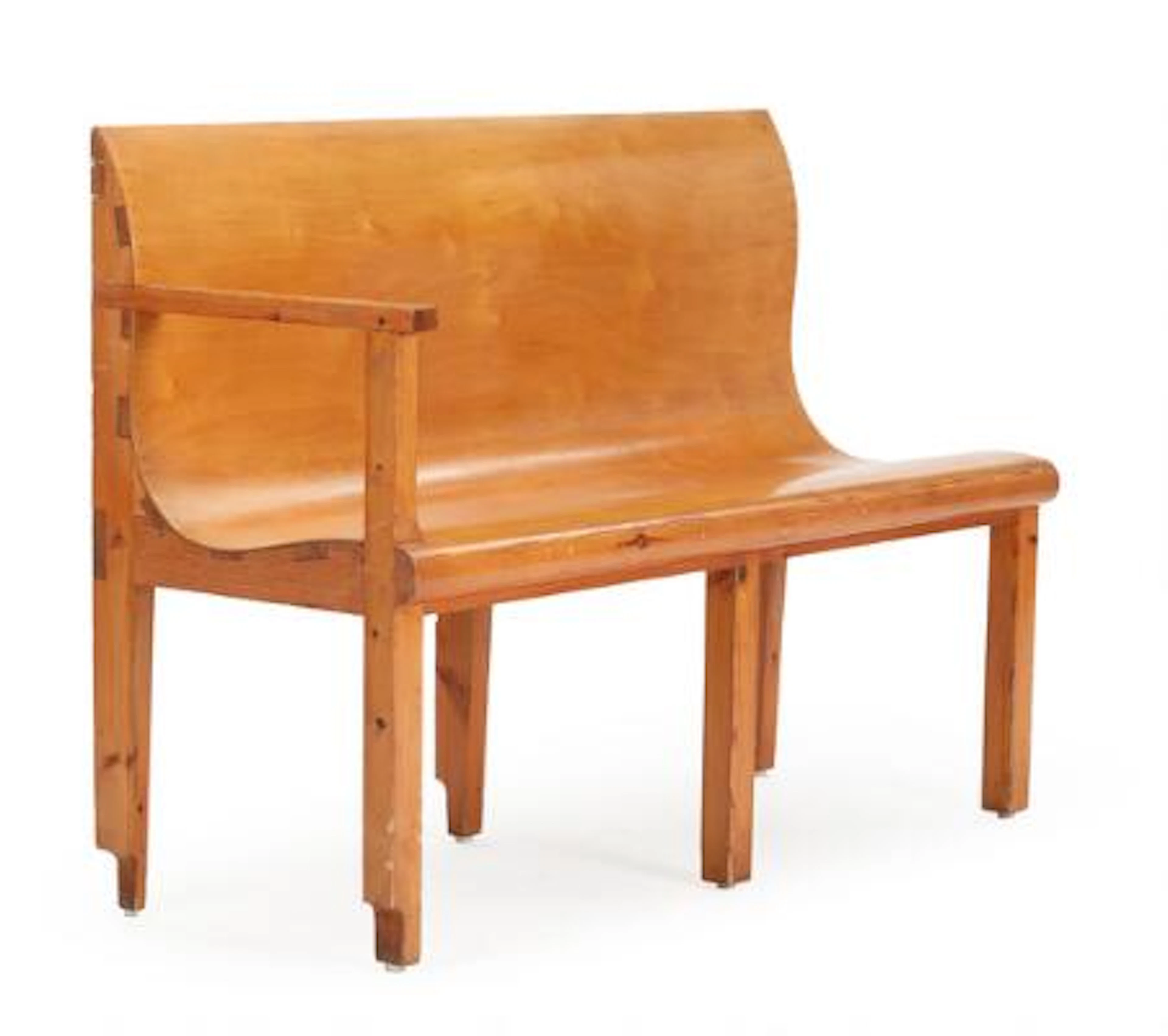 Danish cabinetmaker: Two seater birch bentwood and pine bench. 1950s.