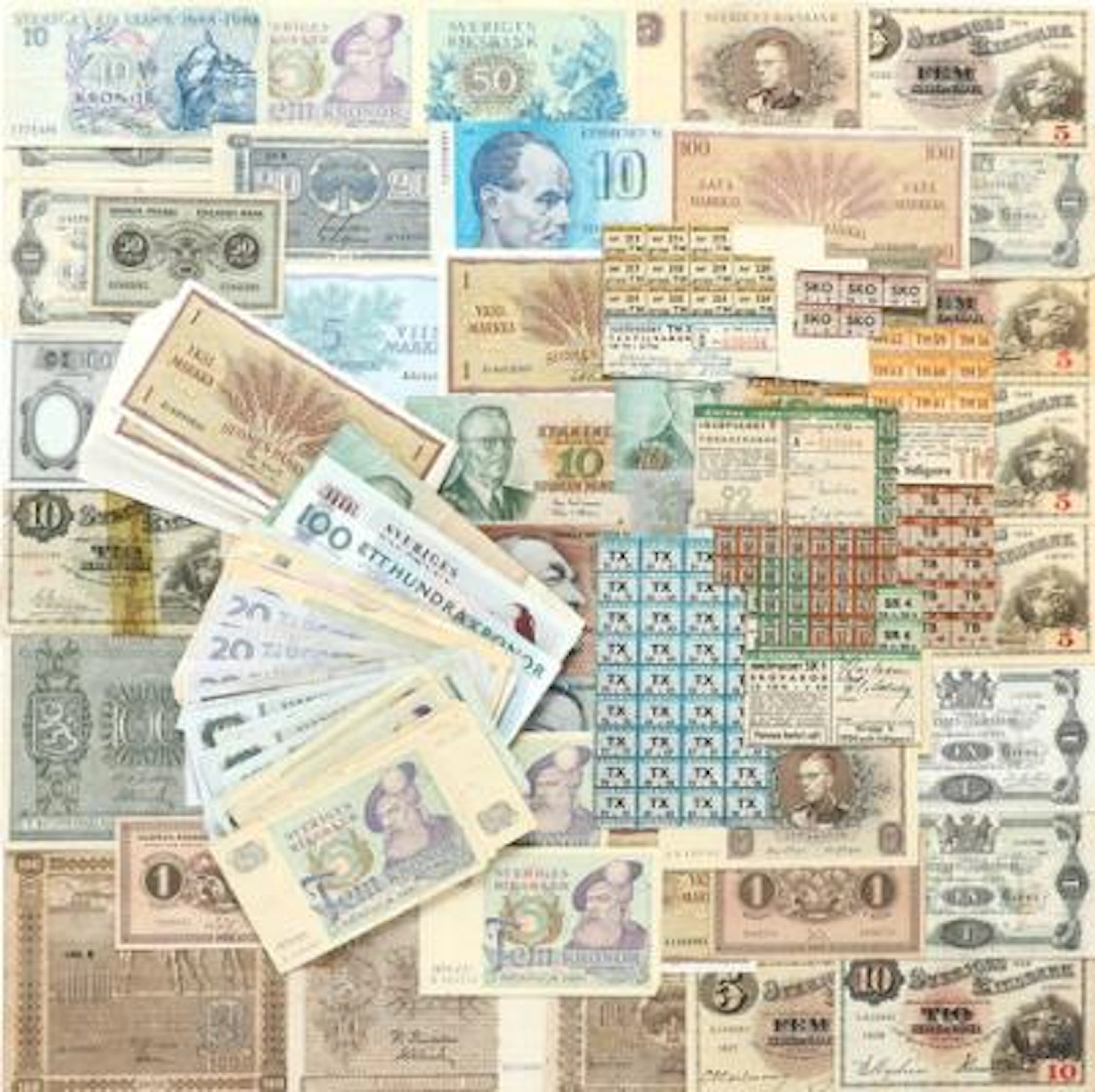 Collection of banknotes from Finland and Sweden incl. a few ration