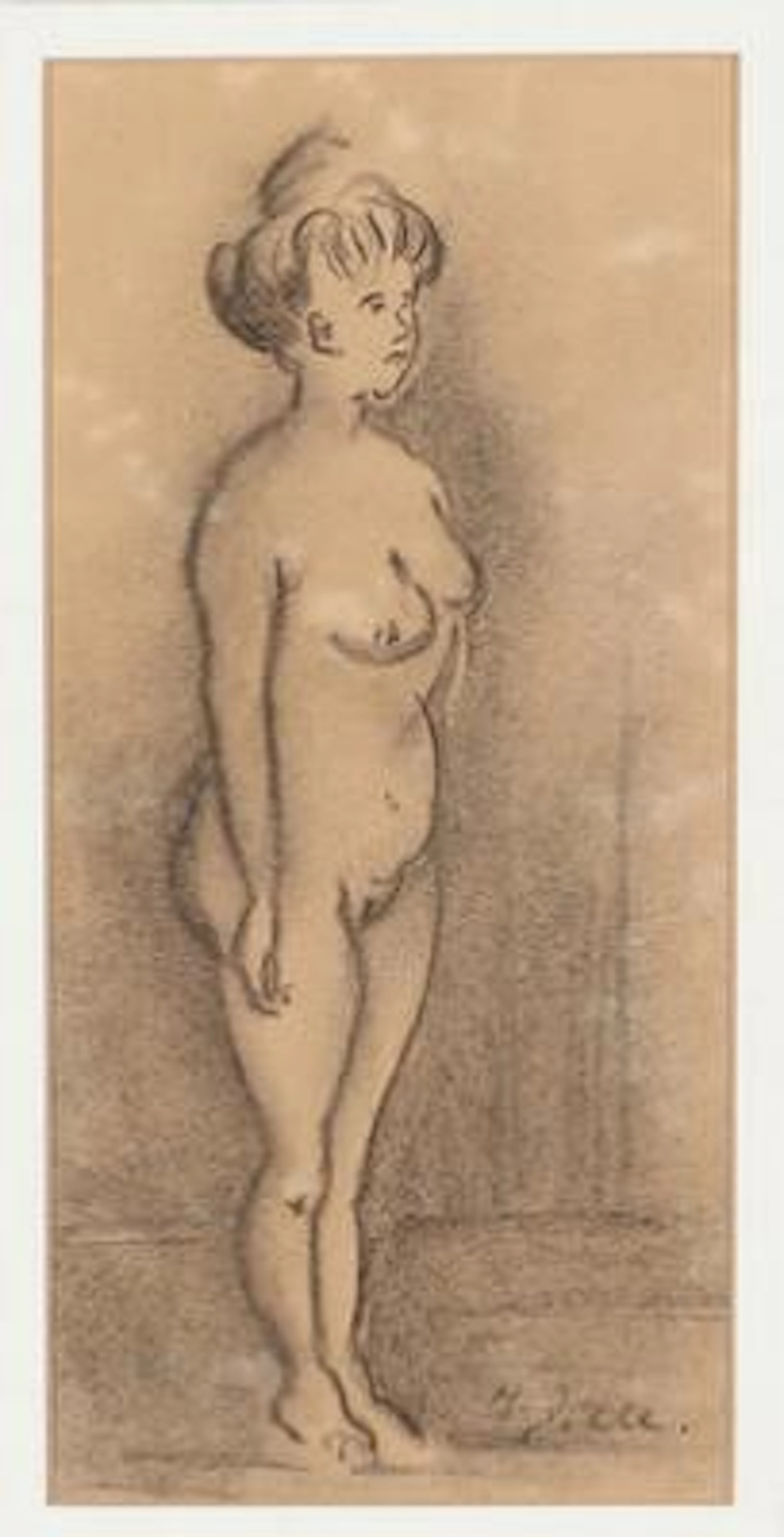 Heinrich Zille: "Das Modell" The Model. Signed H. Zille. Pencil on