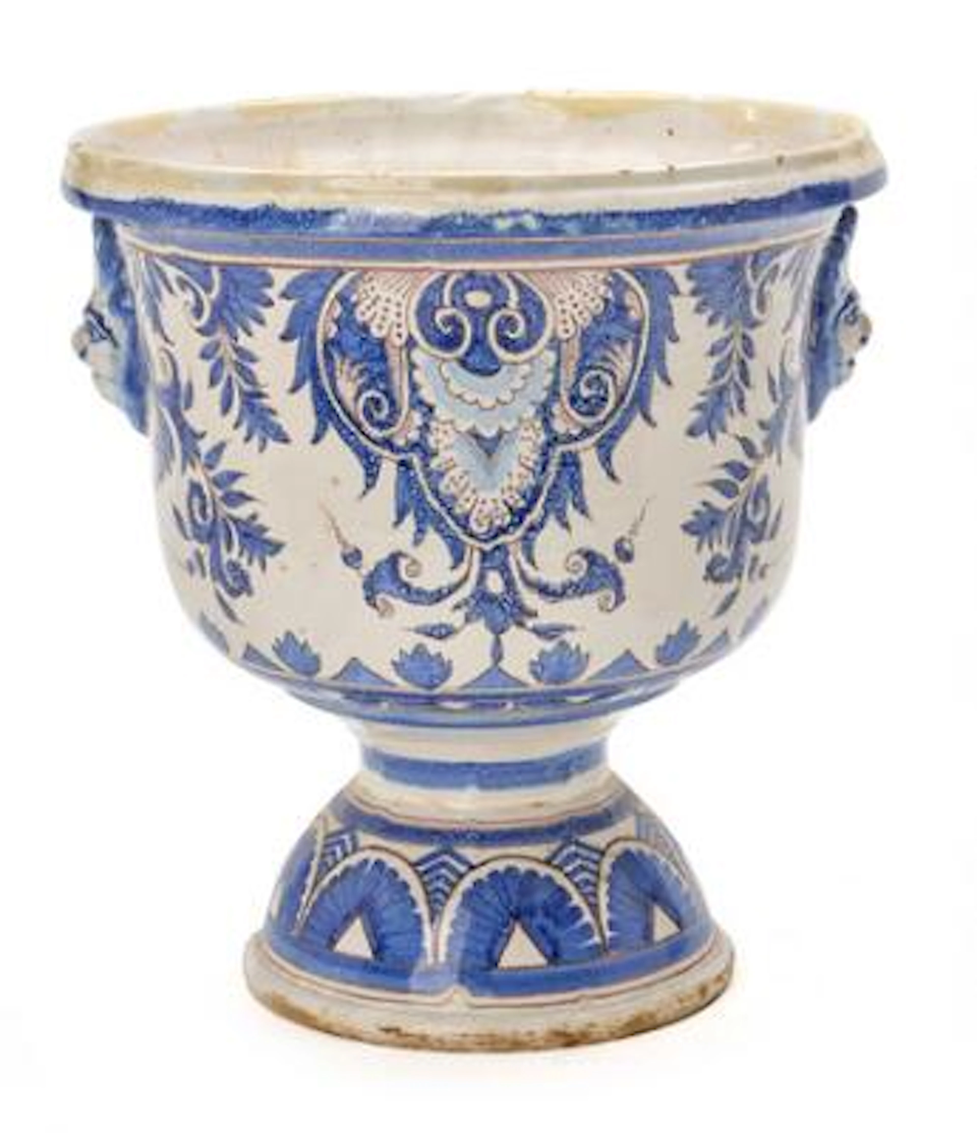 A French 18th/19th century Medici-form cachepot decorated in blue