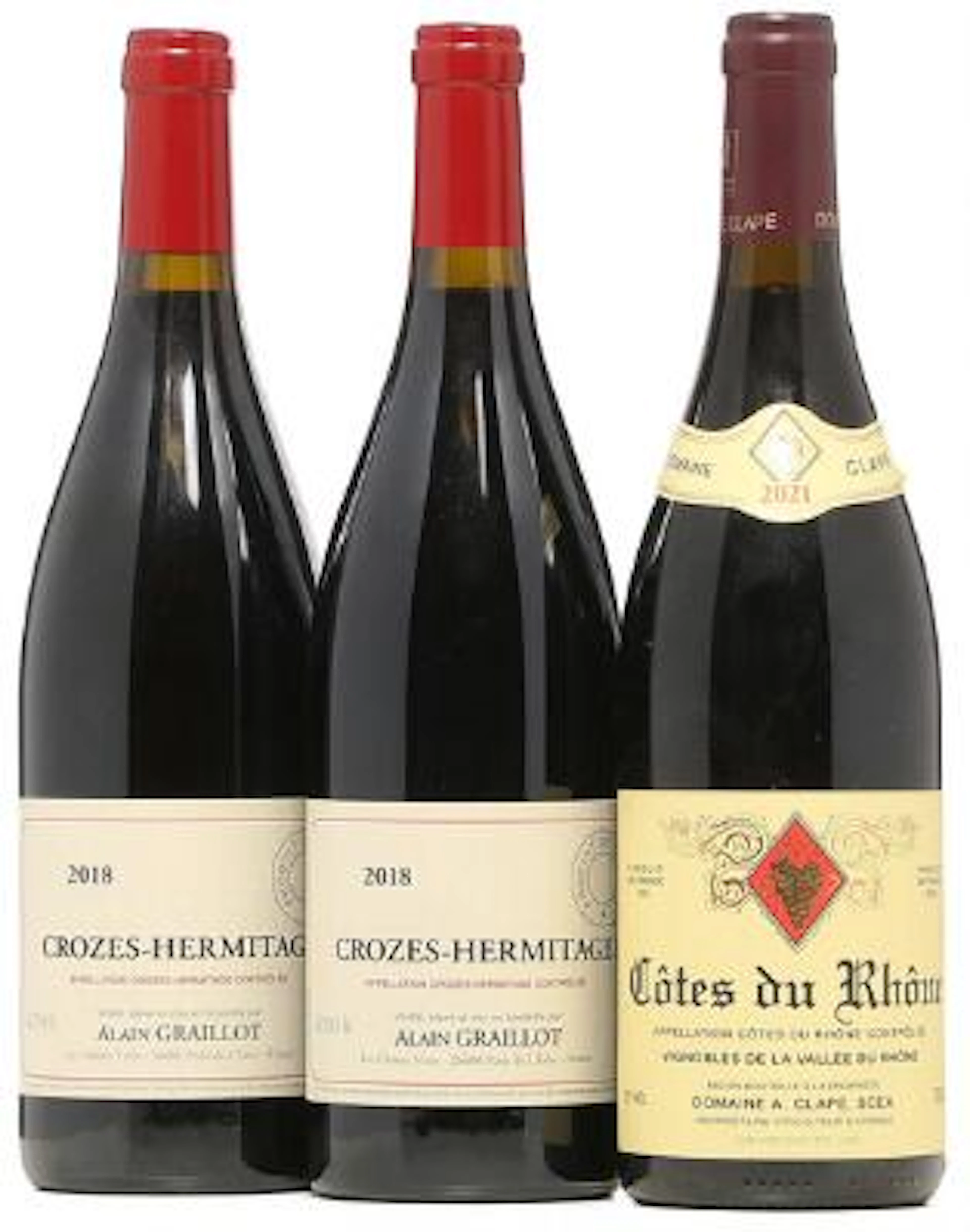 2 bts. Crozes Hermitage, Alain Graillot 2018 A (hf/in). etc. Total