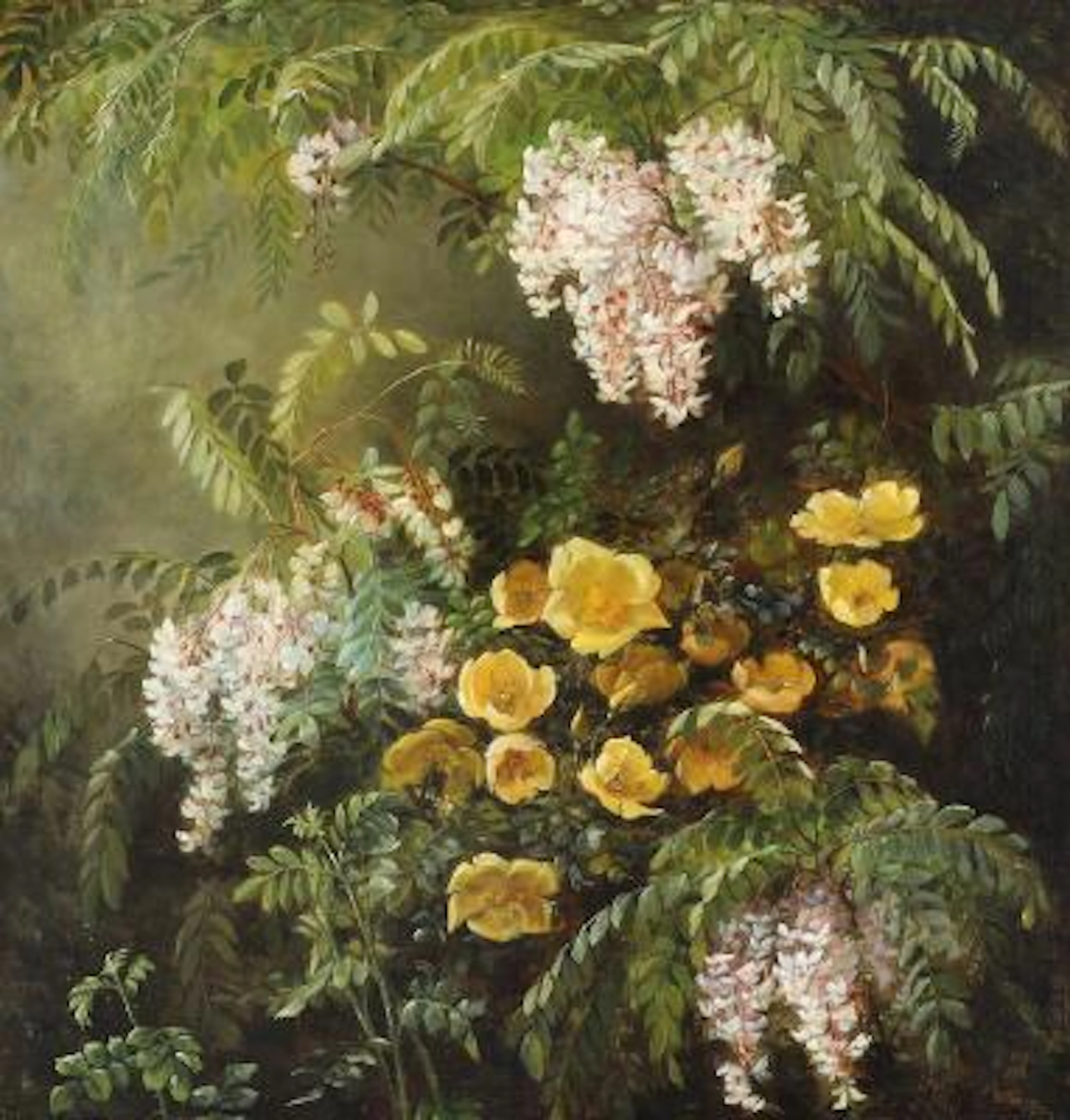 Julie Hamann: Wild flowers and branches. Signed and dated Julie Hamann