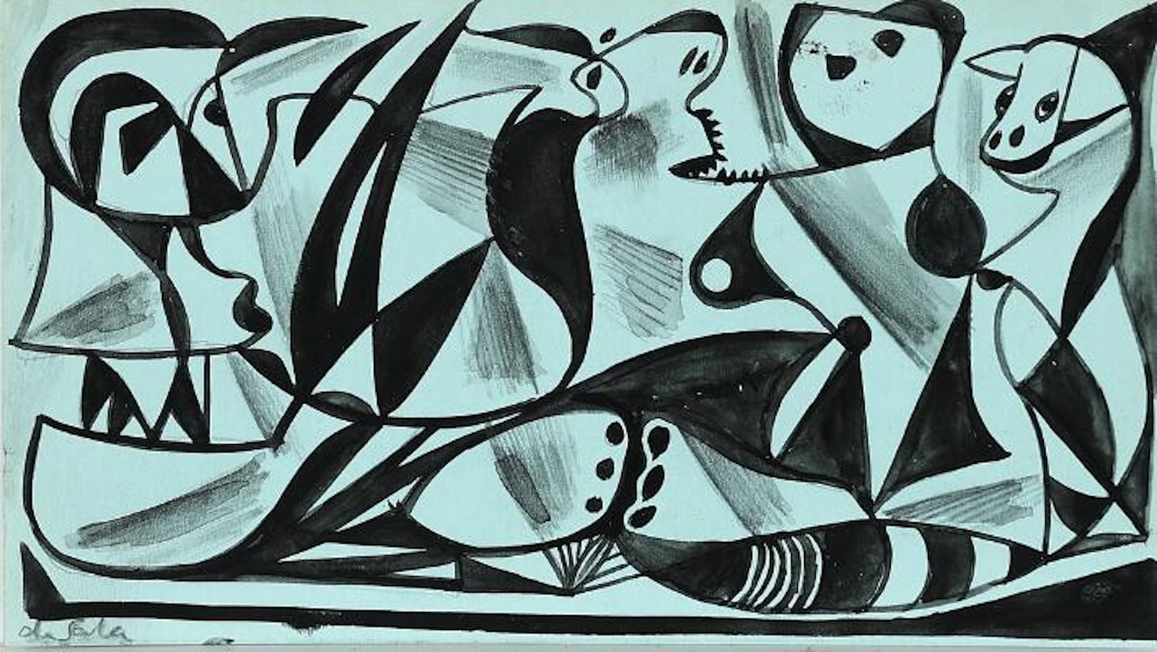 Eugène de Sala: Six compositions. All unsigned. Ink, gouache and pen