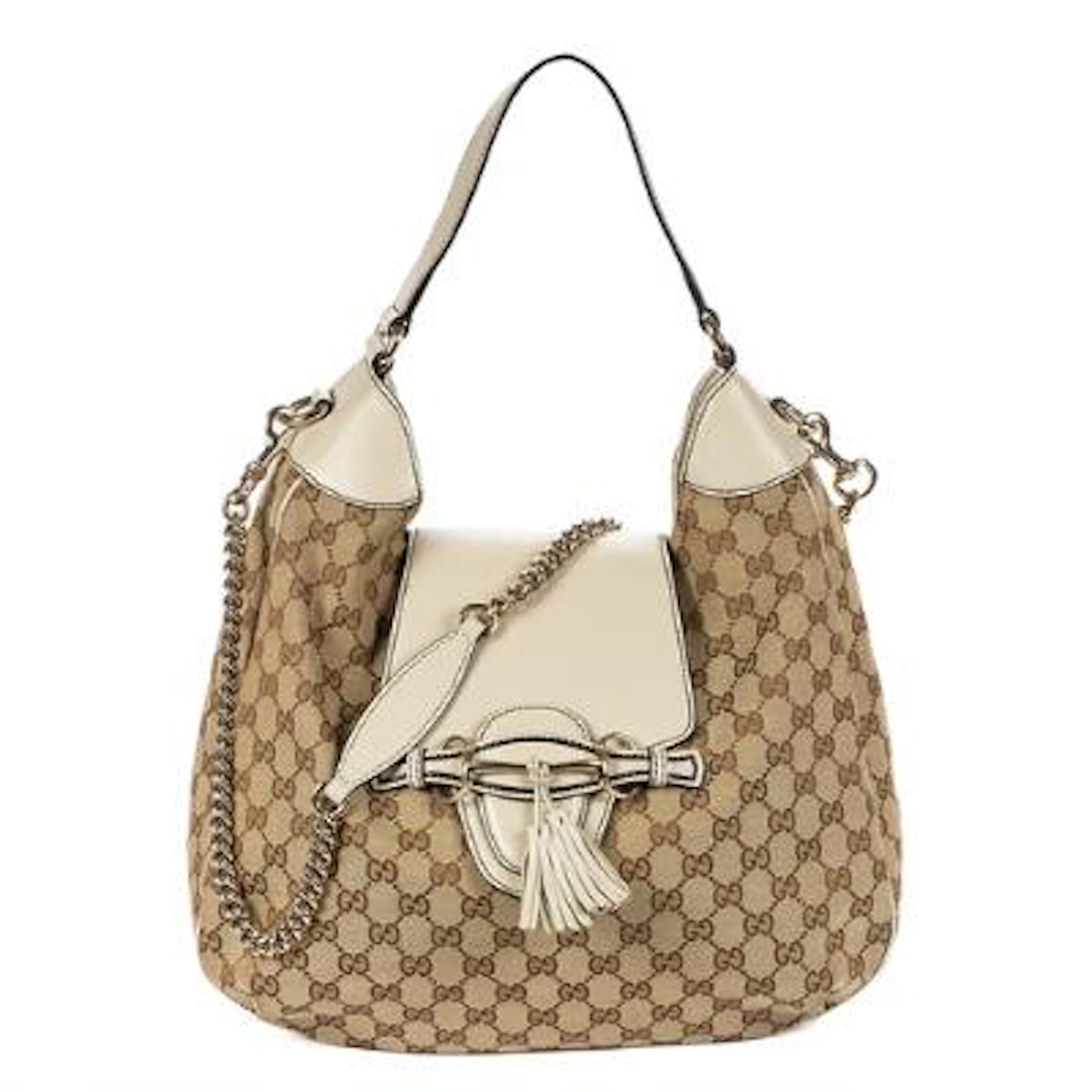 Gucci: A "Emily Chain Large" bag in beige/brown monogram canvas with