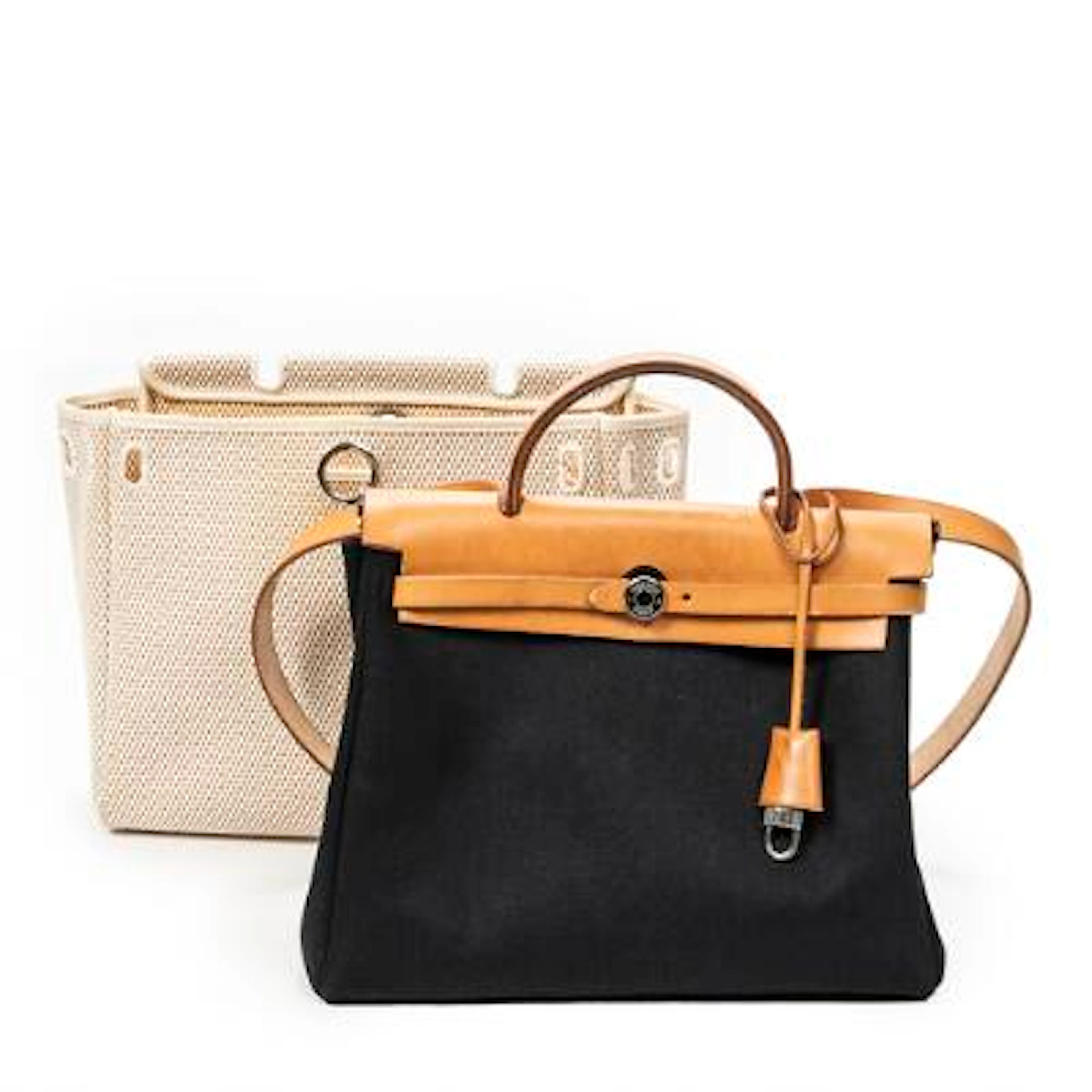 Hermès: A "Herbag 2 in 1 MM" of partly Toile Officier-canvas and brown