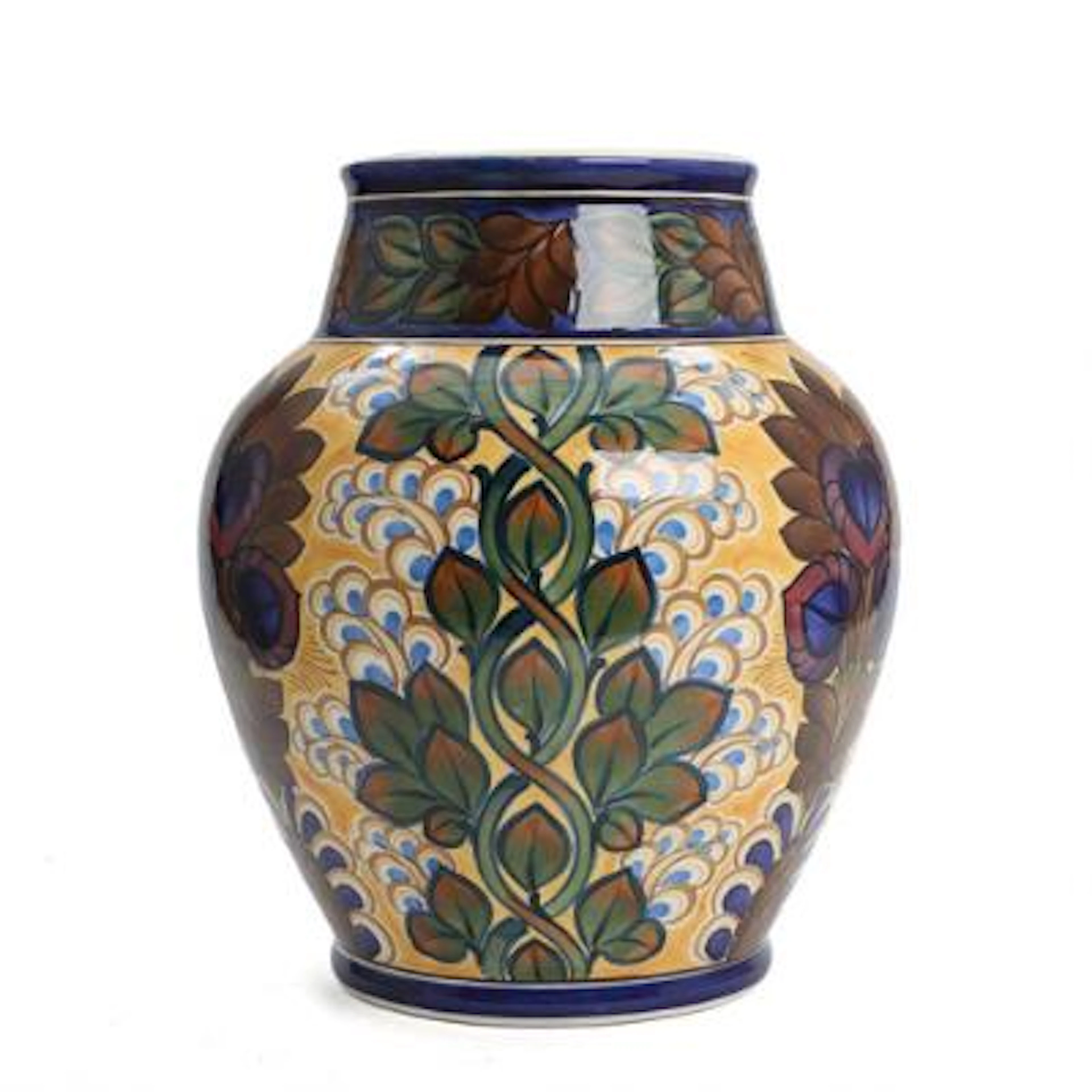 Harald Slott-Møller: A faience vase, decorated in colour with flowers