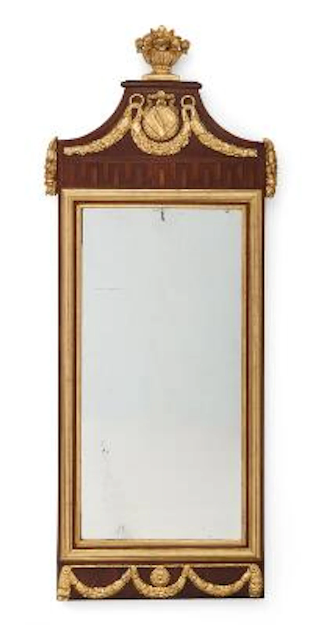 A large Danish Louis XVI mirror with a mahogany and partially giltwood